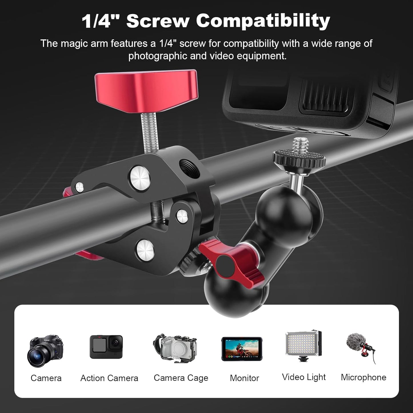Mechrig (SY006) Super Clamp with Dual Ballhead Magic Arm, Aluminum Camera Clamp Mount Kit for DSLR Action