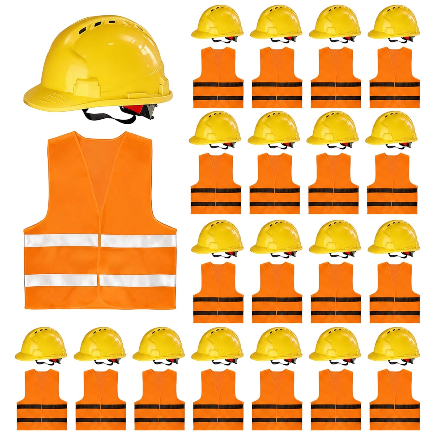 4 Pt. Suspension Hard Hat with Safety Vests Bulk Safety Helmets Adjustable Ratchet Hard Hats, Vents & Sweat Cotton Brow Pad - ABS Construction Helmets for Work Sites & Outdoor Labor (Yellow, 20 Set)