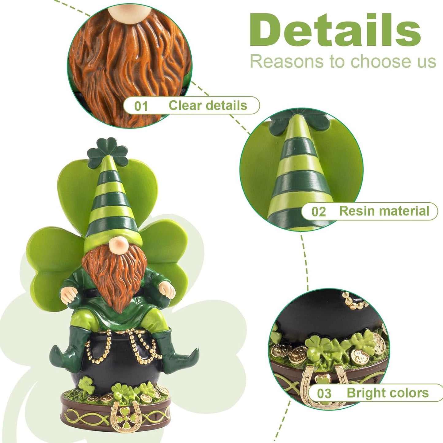 Skiennix St. Patrick's Day Gnomes - Resin Leprechaun Pot of Gold Figurines | Green Indoor Decor