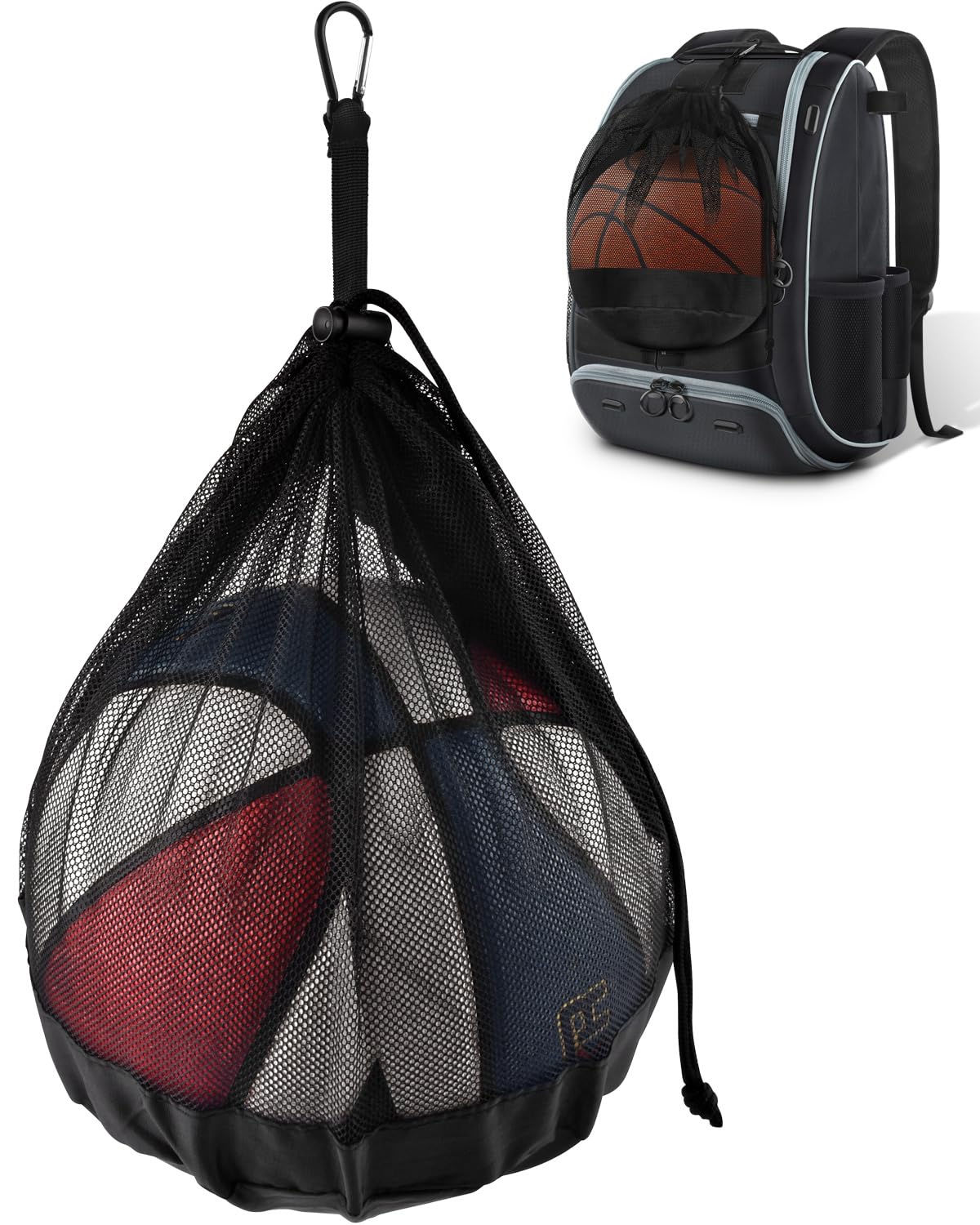 BROTOU Single Ball Bag with Double Hook, Balls Storage Bags with Zipper Pocket, Drawstring Sling Backpack for Soccer Basketball Football Volleyball Rugby (1)