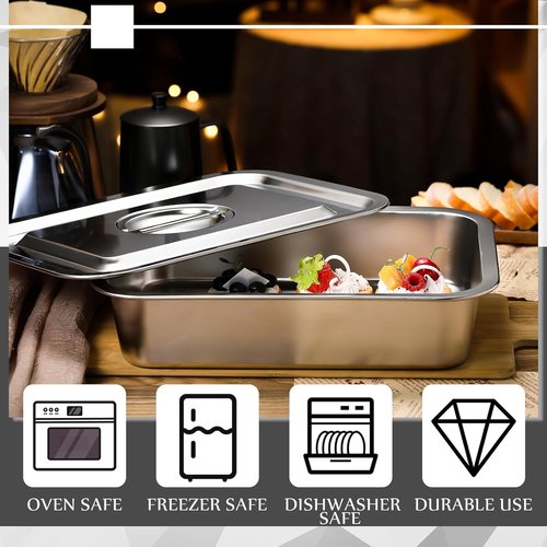 Funnymoom Deep Lasagna Baking Pan Set - 7.4 Qt Stainless Steel Nonstick with Lid | 11 x 14.2 x 4 Inch