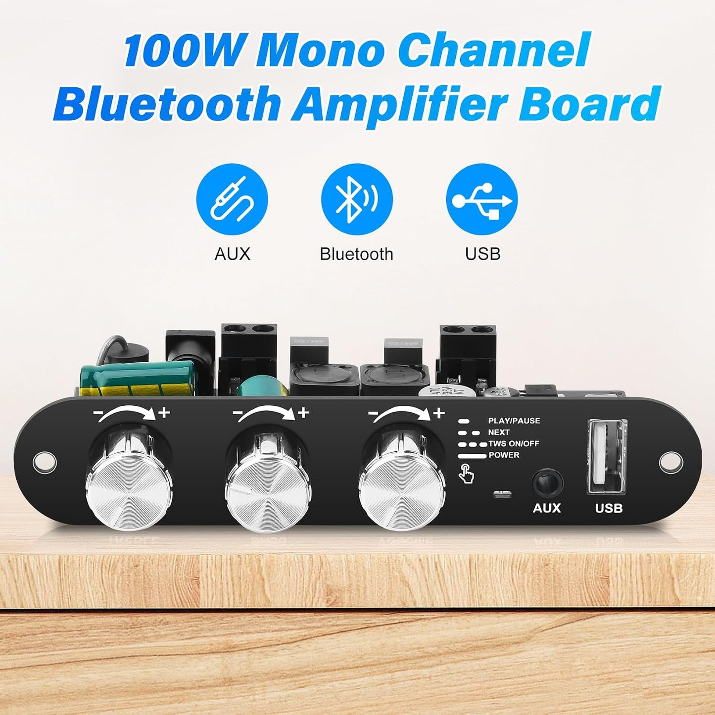 ZK-1001U 100W 9-24V,Supports Daakro Mono Bluetooth Amplifier Board with TWS, Peak Power Home Audio Amplifier