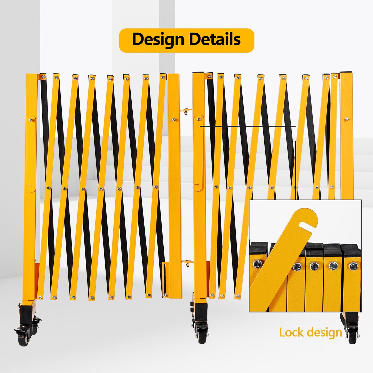 LTSEAME 23FT Industrial Expandable Barricade Folding Security Gate with Wheels,Retractable Driveway Gate with Aluminum Fence
