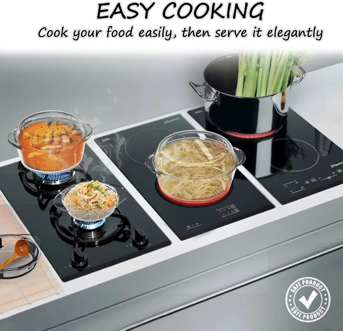 Ums Glass Casserole Set - 6-Piece Borosilicate Bakeware with Lids | Oven & Microwave Safe