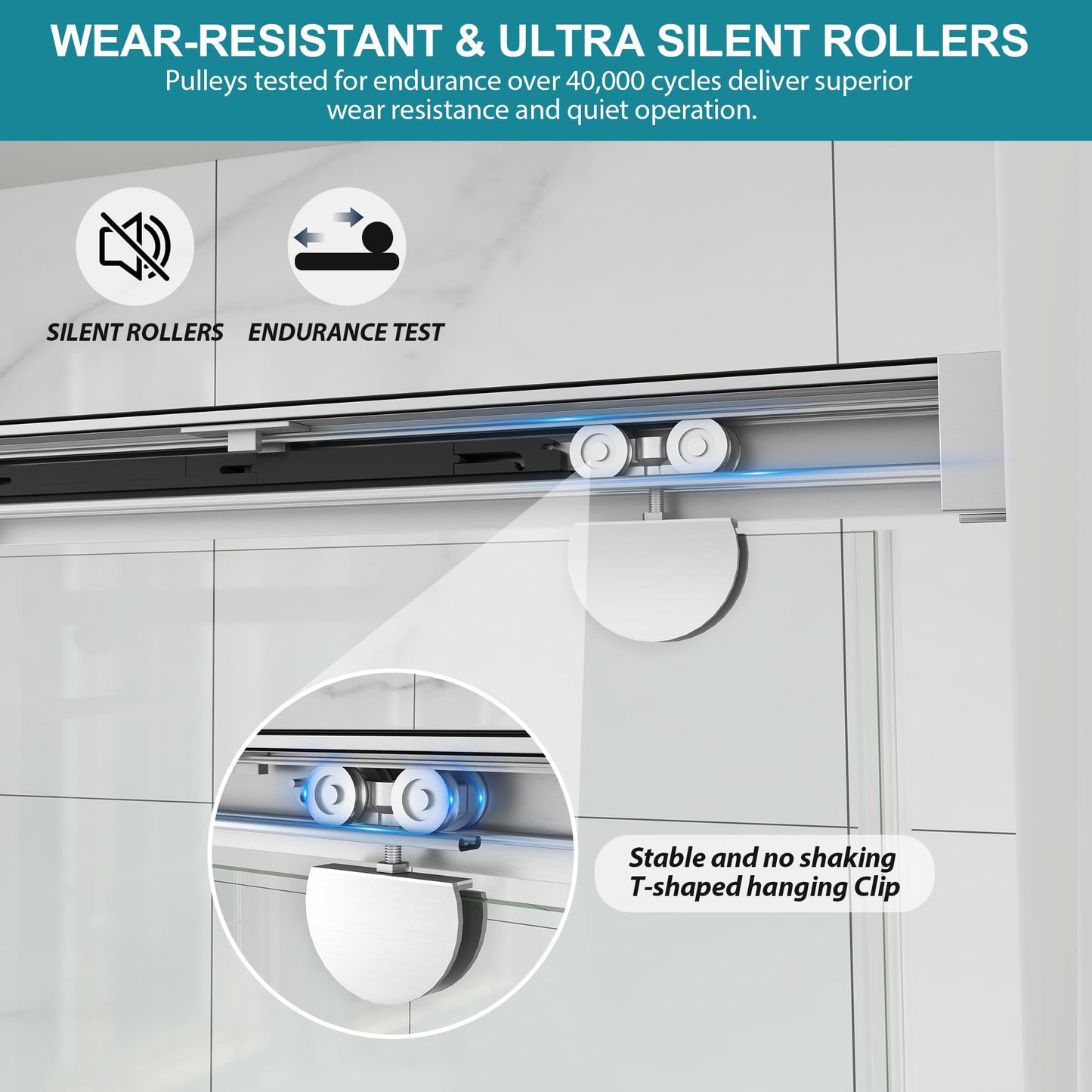 Frameless Shower Door with Soft-Close & Anti-Leak,5/16" (8mm) Double Sliding Shower Door,Nano Coating Anti-Explosion Film SGCC Tempered Glass 49"- 54" W x 76" H,Brushed Nickel