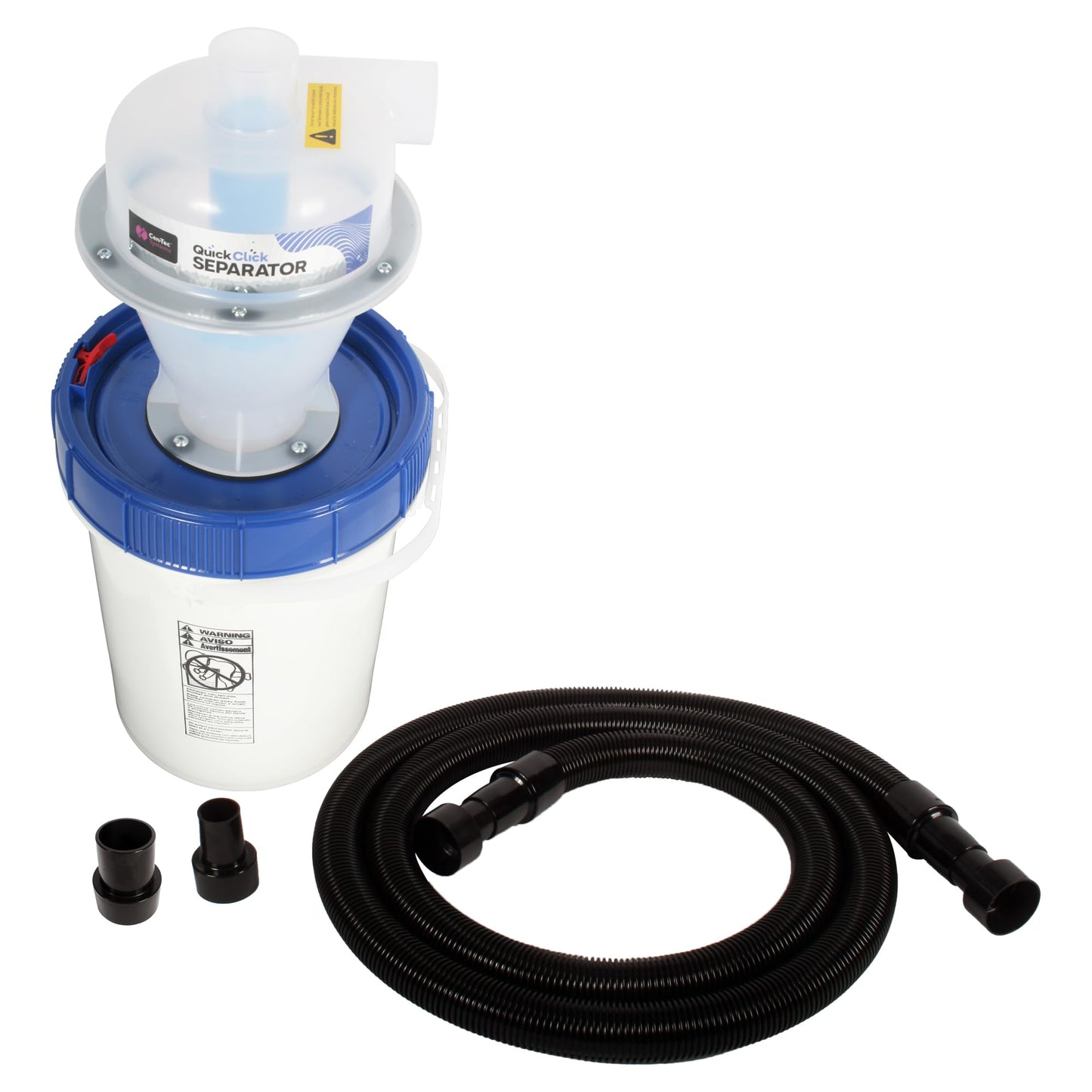 Assembled Quick Click Separator with 5 Gallon Locking Bin and 10 Ft. Commercial Dust Collection Hose