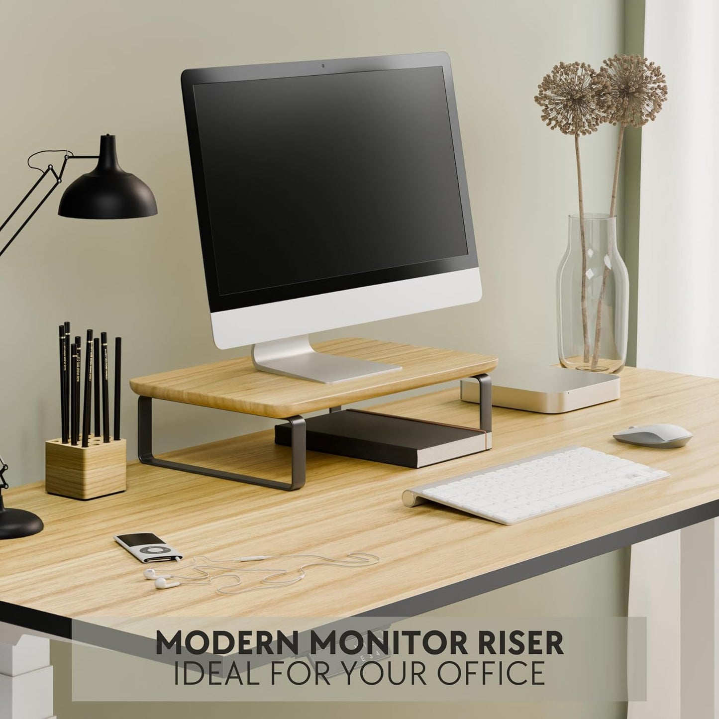 Beautiful Wooden Monitor Stand for Desk - Sturdy Stand Rises Your Monitor to the Perfect Ergonomic Level - Sleek