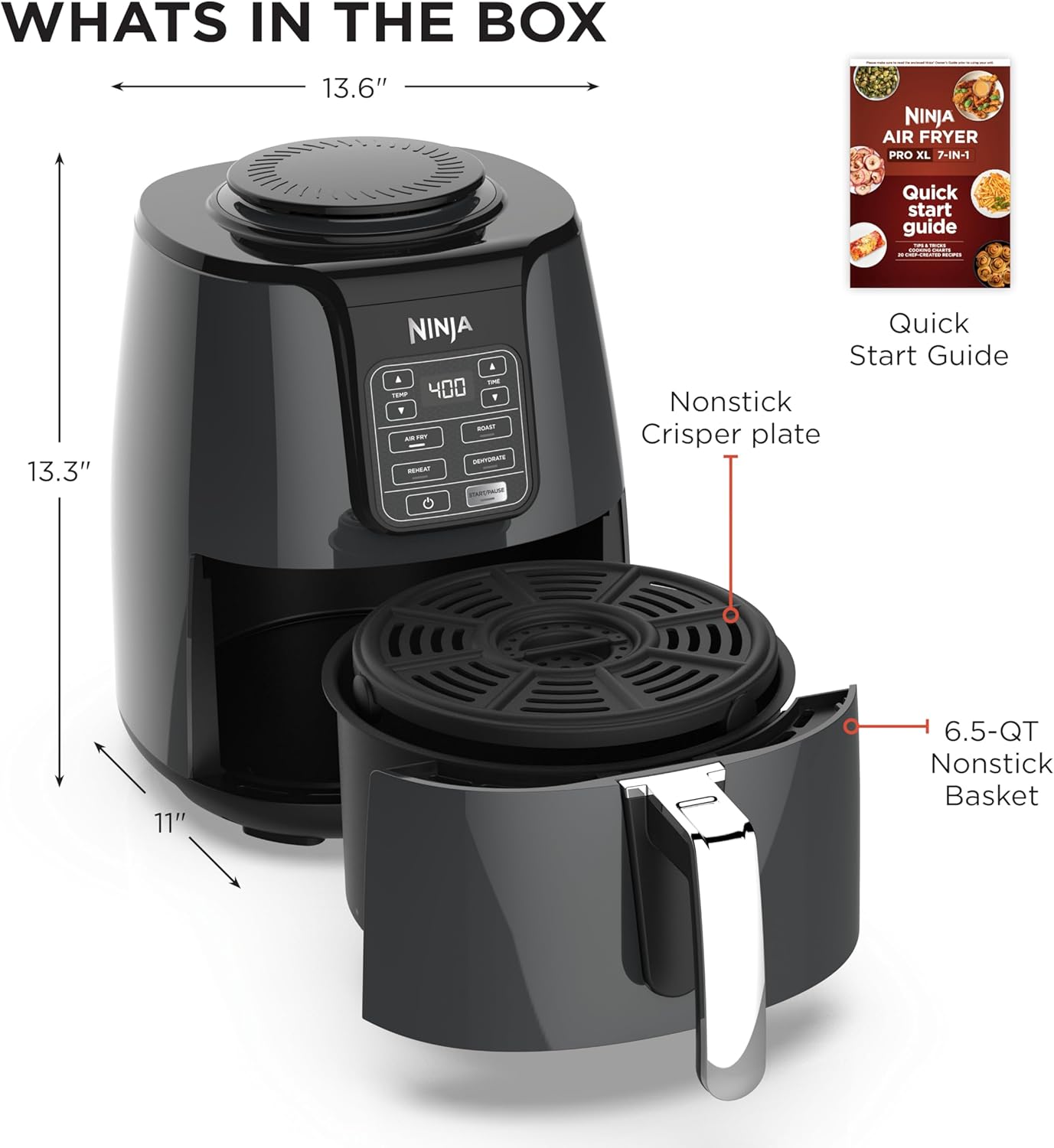Ninja Air Fryer - 4 QT Capacity | 4-in-1 Cooking Functions | Dishwasher Safe Parts | Includes 20 Healthy Recipes | 1550 Watt | Grey