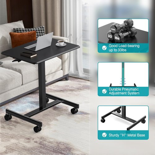 DUMOS Portable Small Standing Desk - Adjustable Height Laptop Workstation with Lockable Wheels | 19 Inch Black