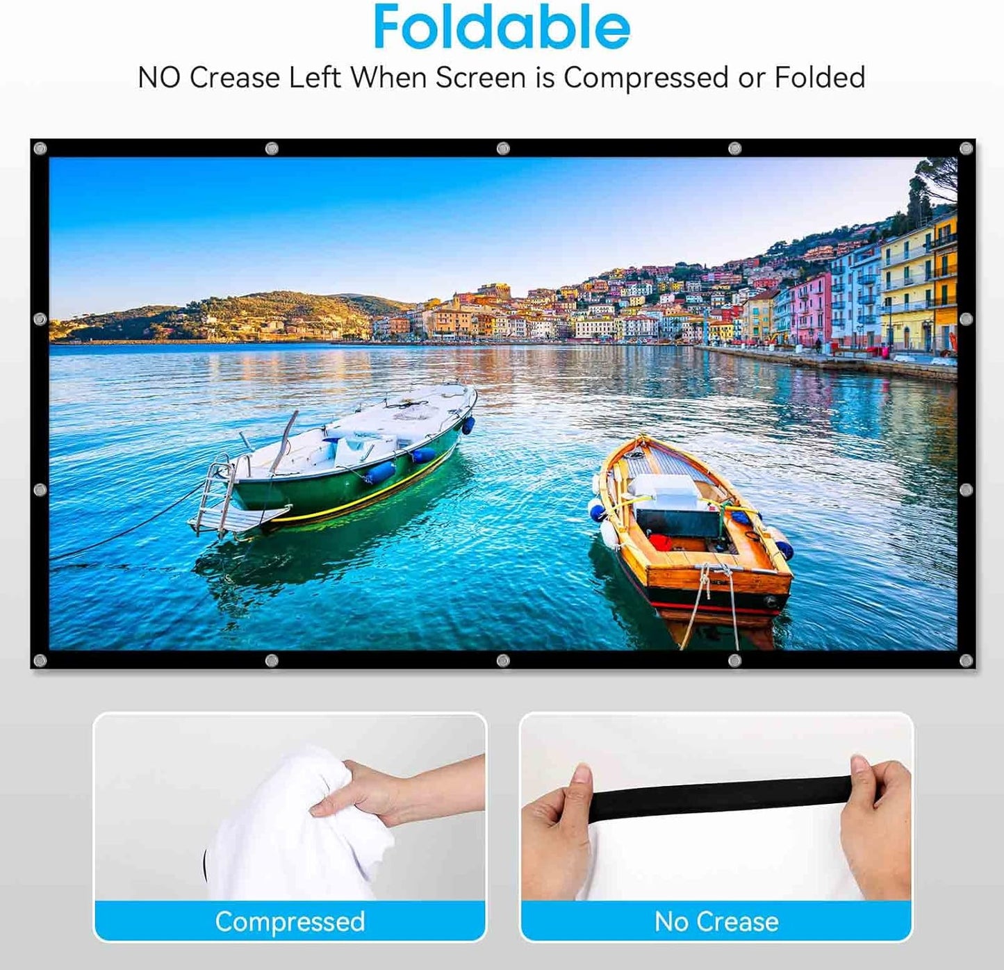 Frocopo 120 inch 16:9 Projector Screen, Foldable Anti-Crease Portable Projection Movies Screens, Double Sided Washable