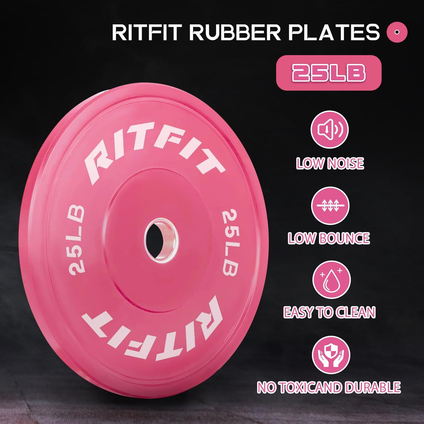 RITFIT Pink Weight Plates, 2 Inch Olympic Barbell Weight Plate, Bumper Plates With Steel Insert, Pink Weights for Gym and Home