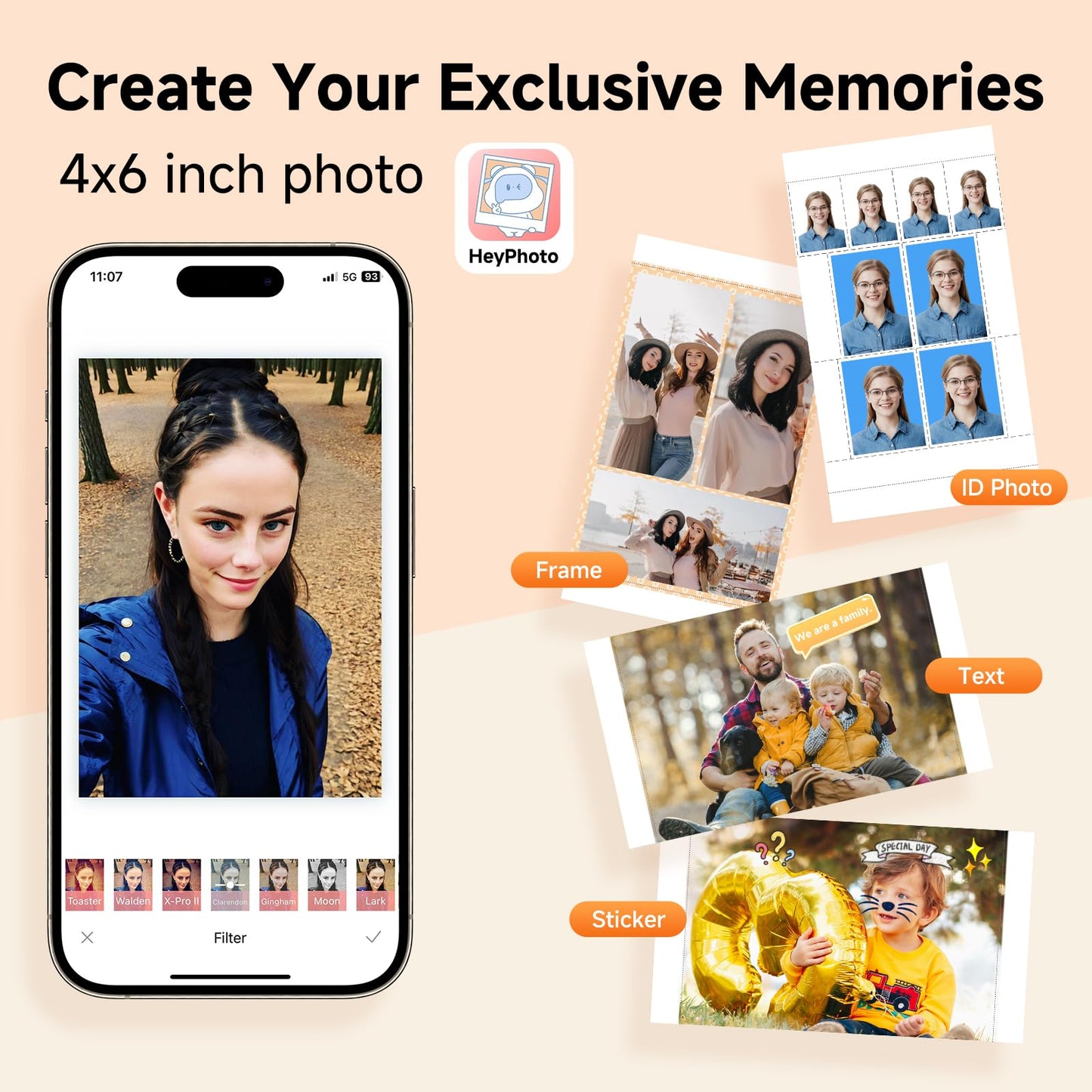 HPRT 4x6 Photo Printer, Full-Color Thermal Sublimation Wi-Fi Printing, Portable Instant Picture Printer for iPhone/Android, AR Video, Fun App, Home Use, Beige+20 Sheets Photo Paper & 1 Ribbons