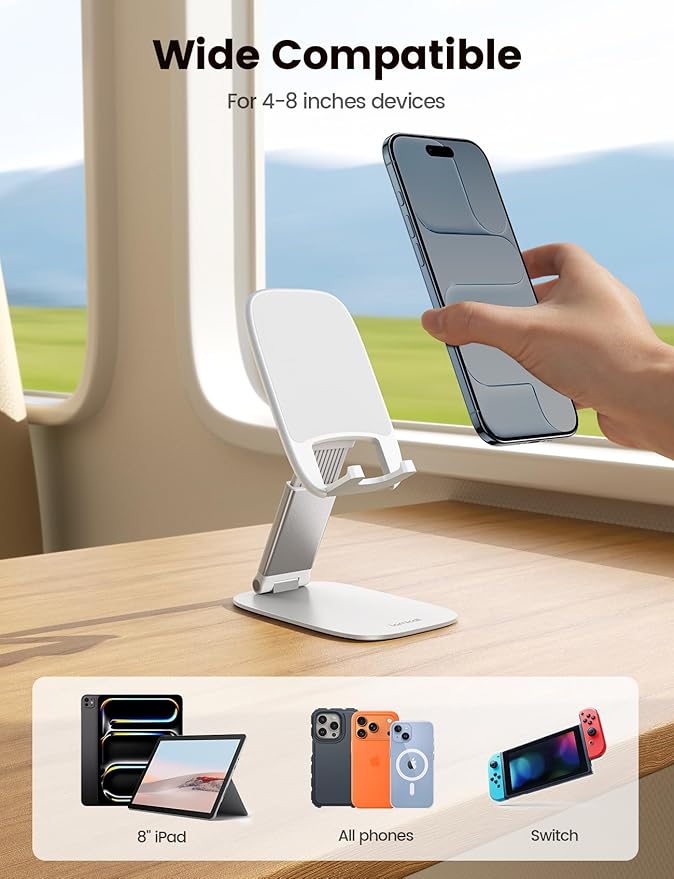 Lamicall Ultra-Thin Cell Phone Holder, Gifts for Fathers Day Men Dad Husband from Daughter Son Wife, White Cellphone Stand, Office Desk Gifts Accessories for iPhone Holder, Desk Organizer