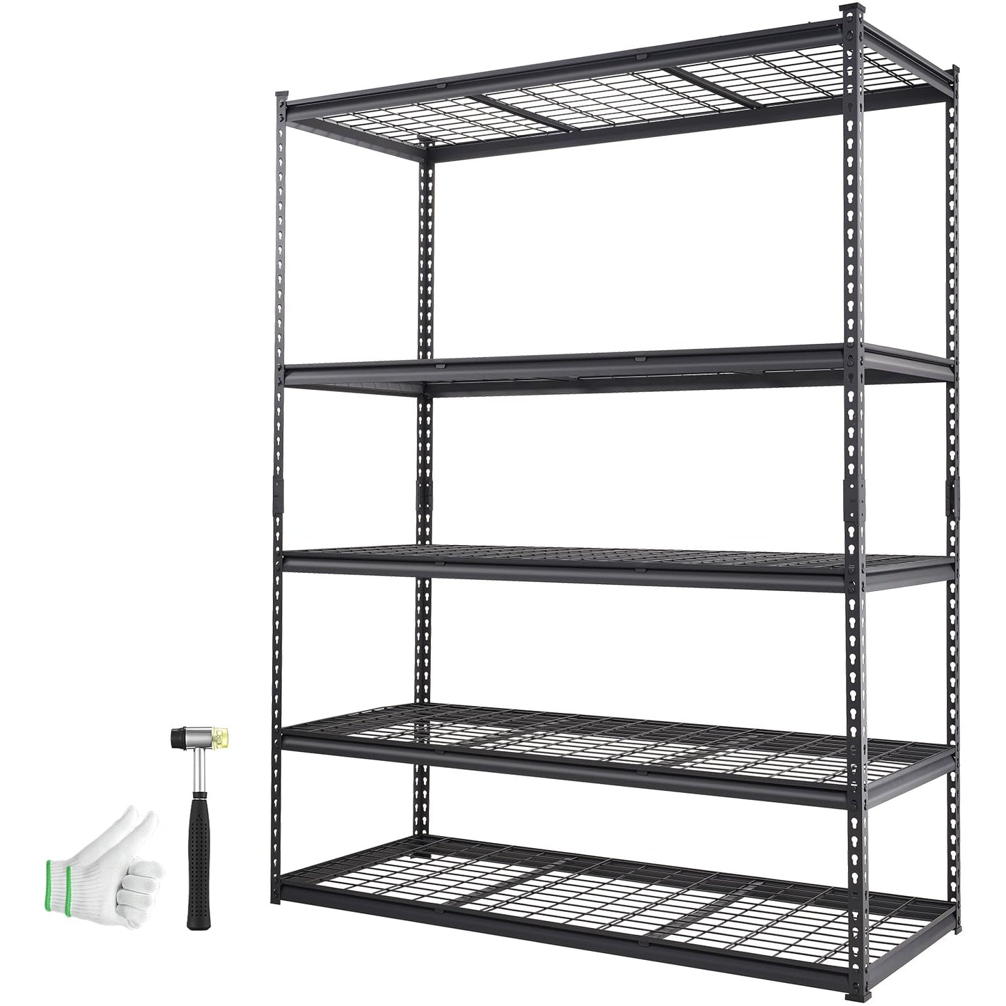 VEVOR Storage Shelving Unit, 5-Tier Adjustable, 2000 lbs Capacity, Heavy Duty Garage Shelves Metal Organizer Wire Rack, Black, 60" L x 24" W x 78" H for Kitchen Pantry Basement Bathroom Laundry Closet