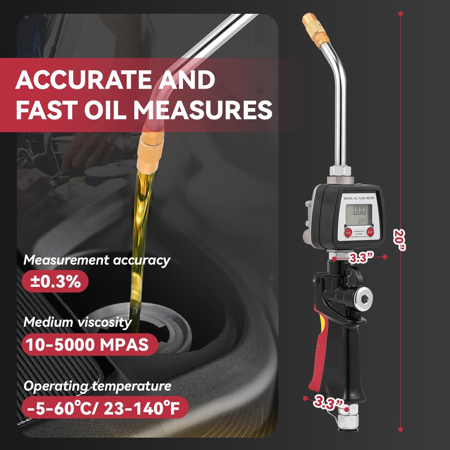 Poafamx Digital Oil Control Valve Meter Nozzle, 8GPM/30LPM Heavy Duty Air Operated Oil Transfer Nozzle, 7-1000 Psi 0.5-70bar, ±0.3% Precision, 1/2" inch NPT Inlet with Non Leakage Spout