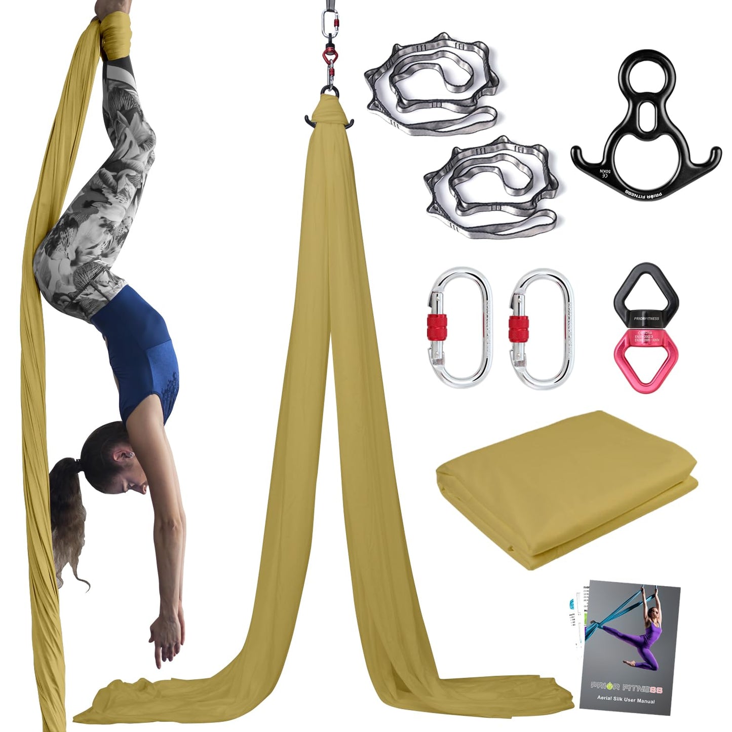 PRIOR FITNESS 9 Yards Aerial Yoga Silks Starter Kit Colorful Hammock Set with Hardware & Guide for All Levels of Aerial Yoga Practice and Acrobatic Flying for Adults