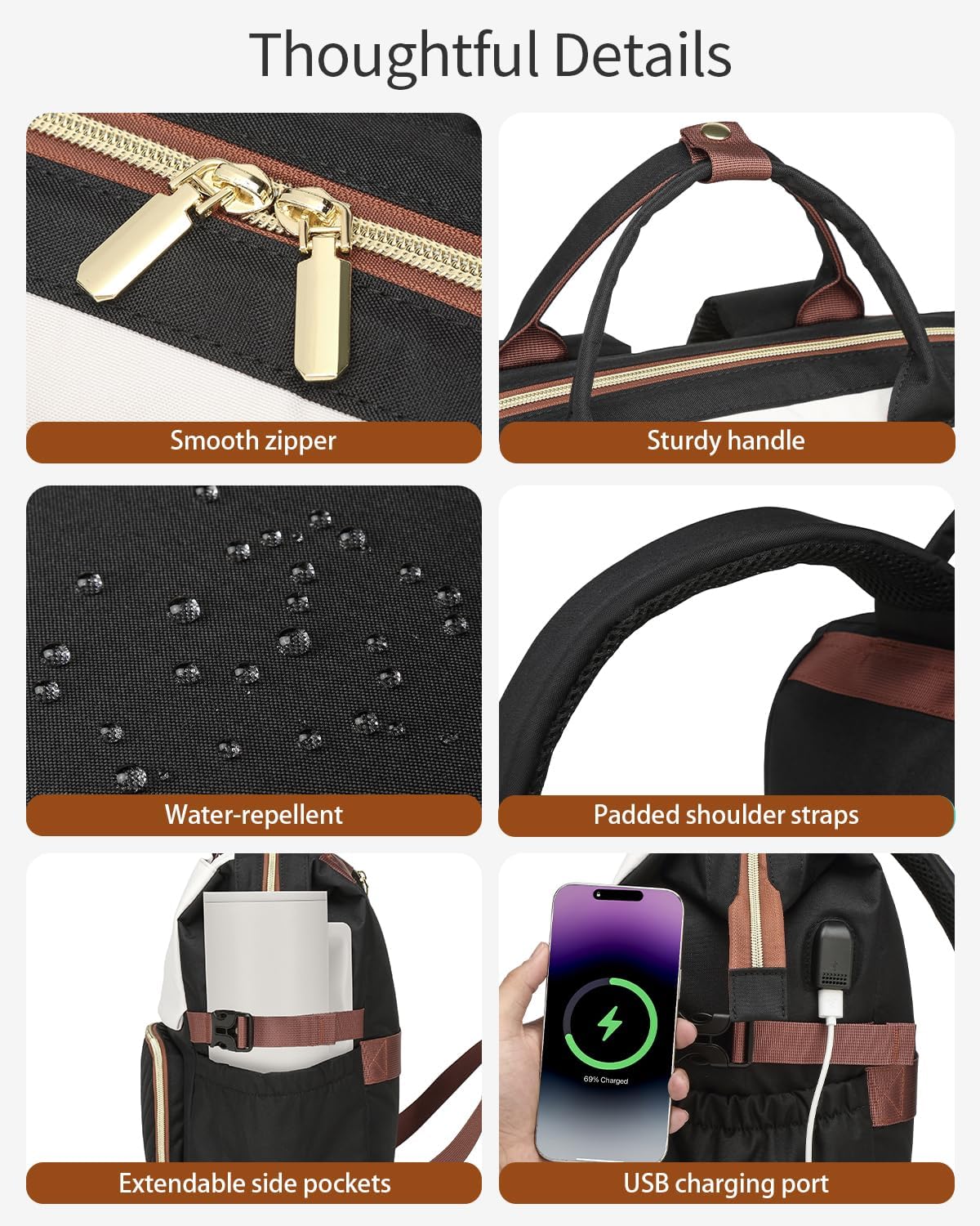 Backpack, Pack Bookbag for Women Laptop Teacher Nurse Work Computer Bags with Cup Holder & USB Charger for Travel