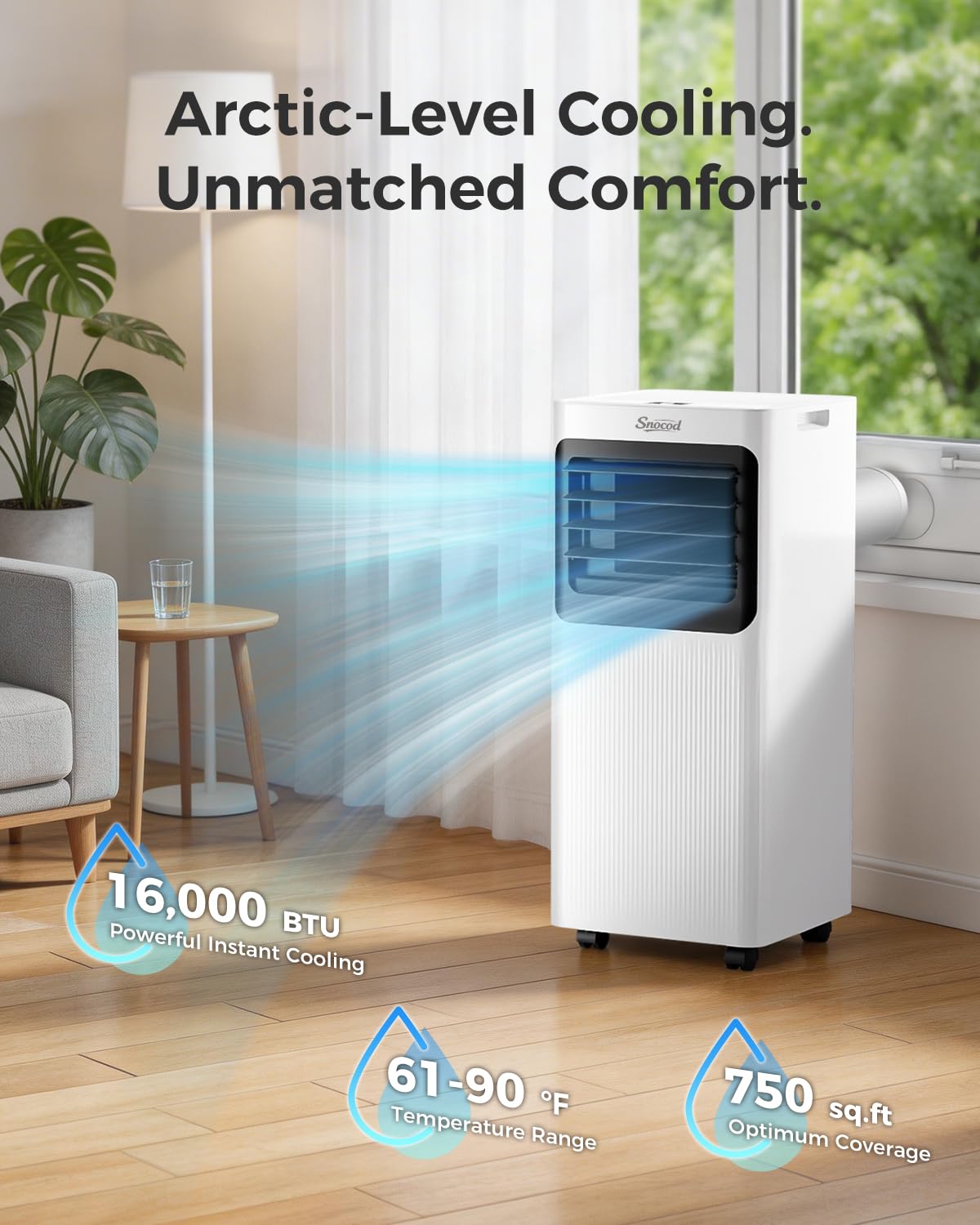 16000 BTU Portable Air Conditioners for Large Room up to 750 Sq. Ft., 5-in-1 Smart AC with WiFi App, Remote Control, Fast Cooling, Dehumidifier, Fan, Sleep Mode, 24H Timer & Window Kit