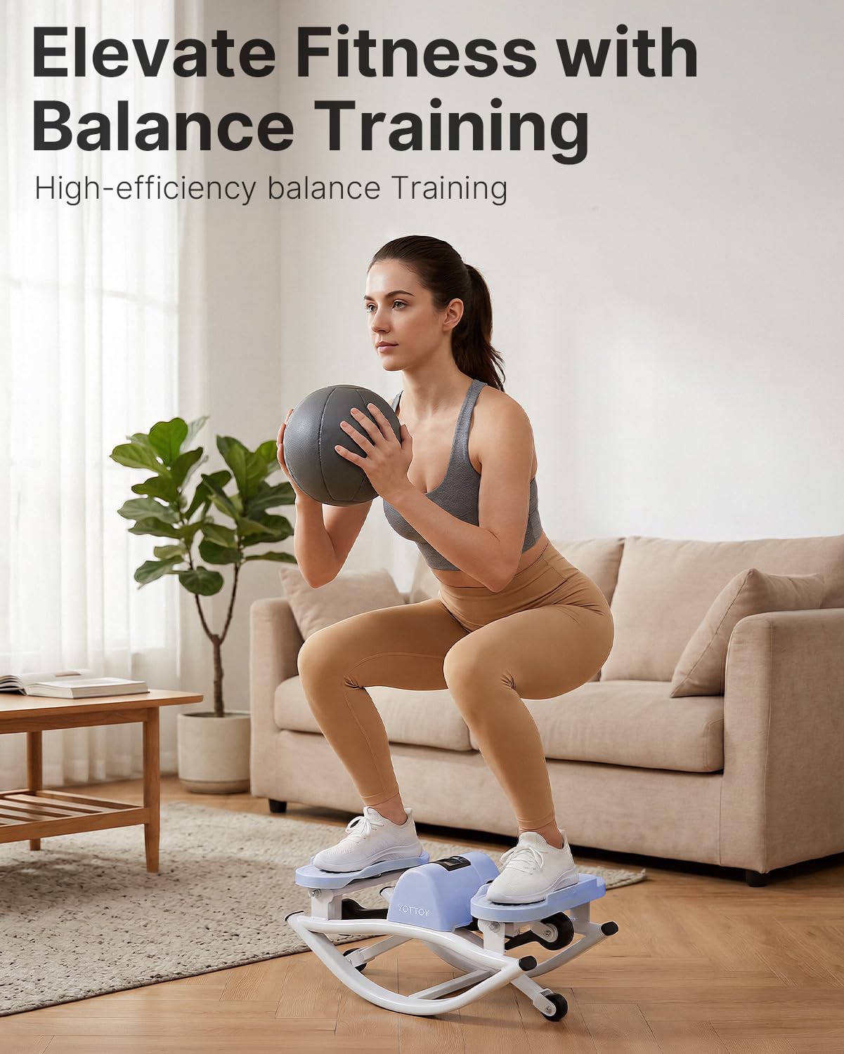 YOTTOY Lateral Rock Stepper for Exercise at Home with Digital Monitor/Resistance Bands, Portable Rocking Stepper Side to Side for Home Workout, Intense Legs & Glutes Activation & Fat Burning