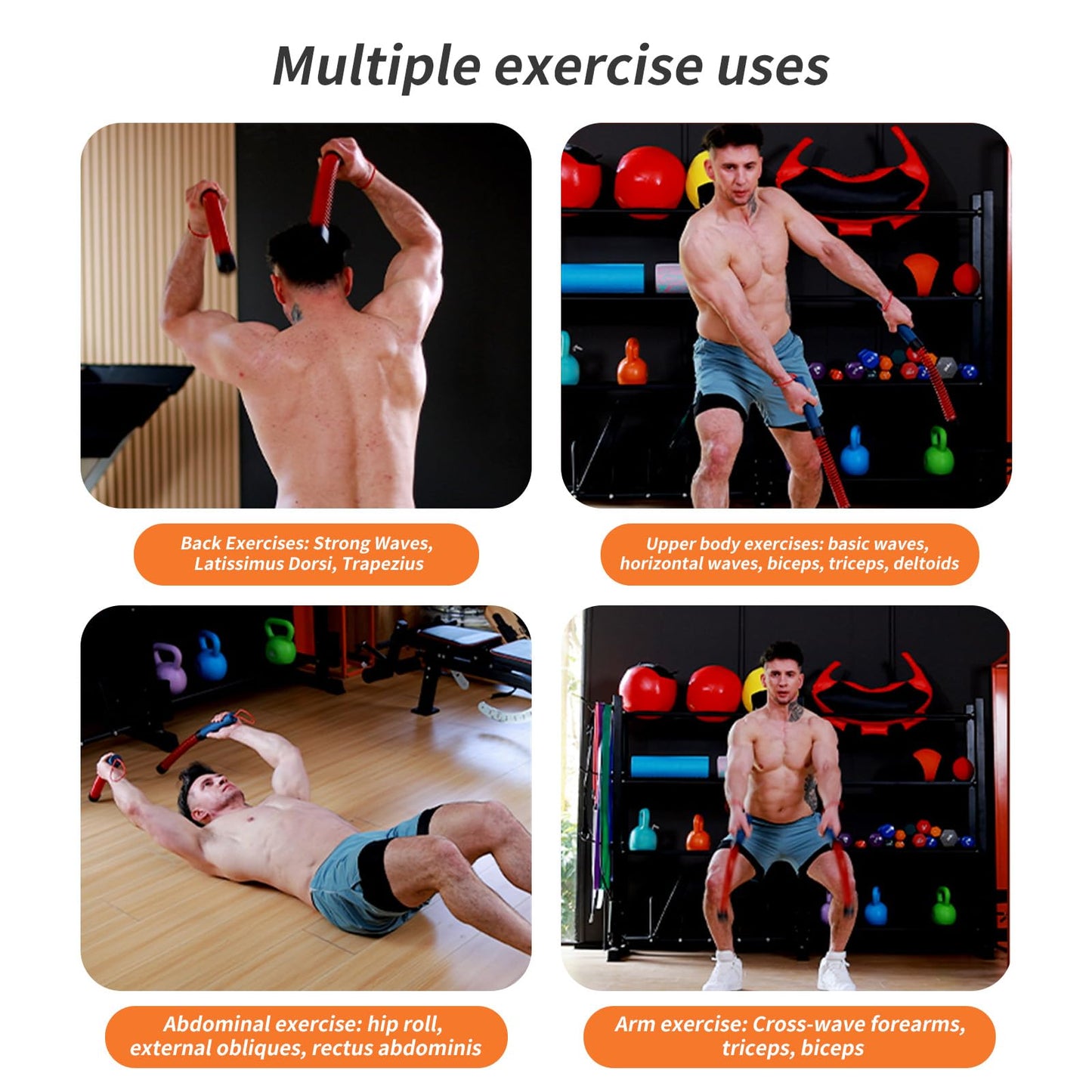 KINEOZ Upgraded Ropeless Battle Ropes for Home Gym, Four Adjustable Weight Levels, Weighted Workout Ropes for HIIT, Cardio and Strength Training Fitness Equipment
