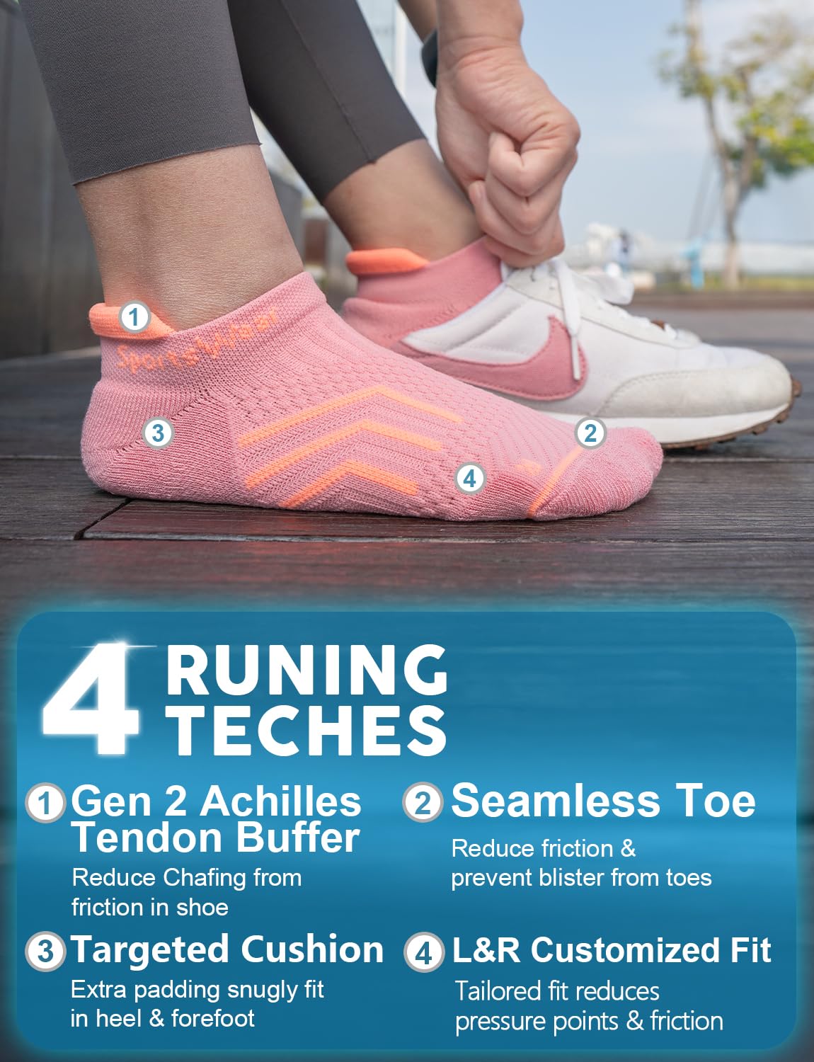 Juclise Coolmax Bamboo Viscose Compression Running No Show Athletic Socks, Anti Blister Moisture Wicking (US, Alpha, Medium, Regular, Regular, Bright Lilac+Aqua+Dusty Pink)