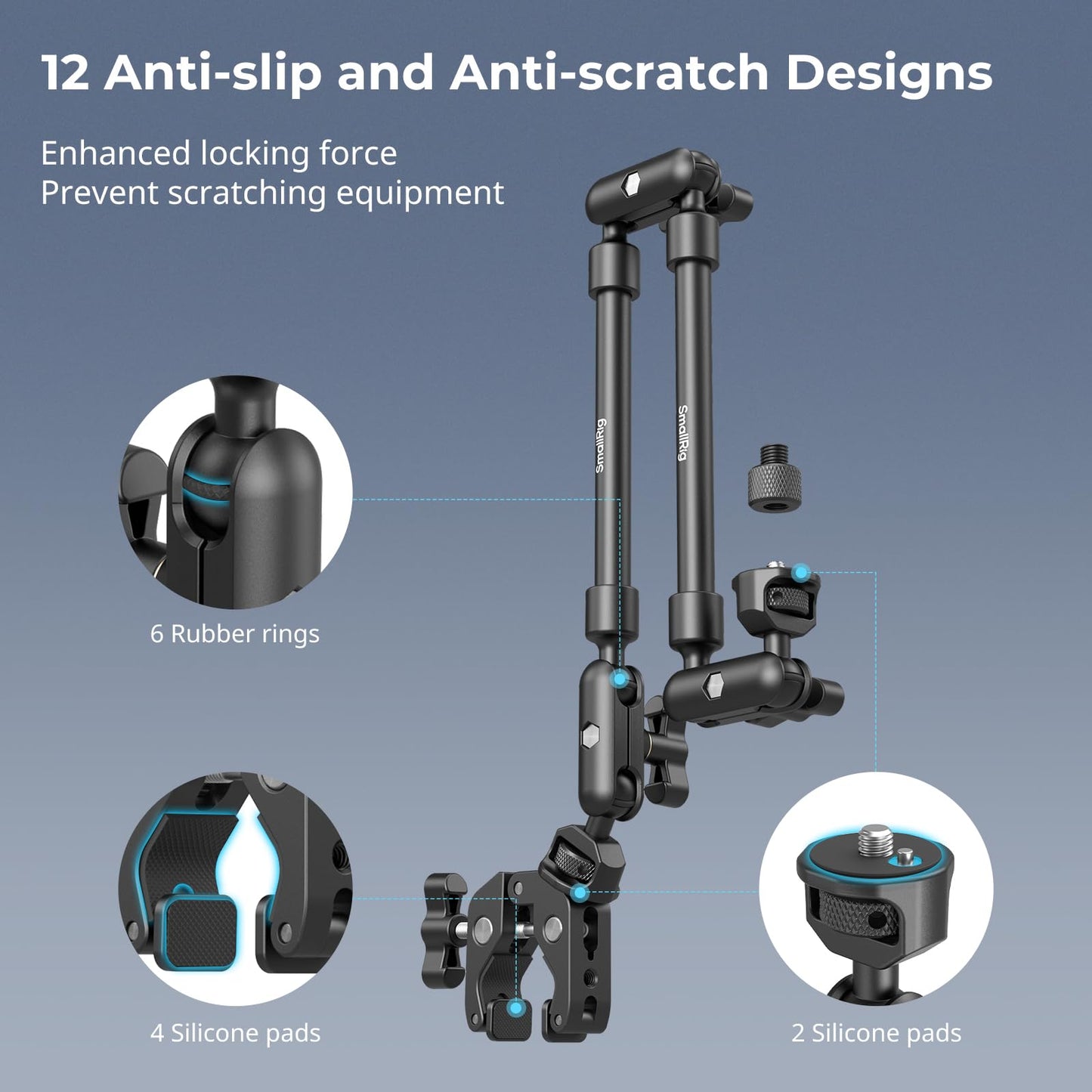 SMALLRIG 22" Magic Arm Clamp, Overhead Phone Mount Holder Stand, Flexible Desk Camera Mount, Articulating Friction Boom Arm, for POV Shot, Filming, Light, Webcam, Action Camera