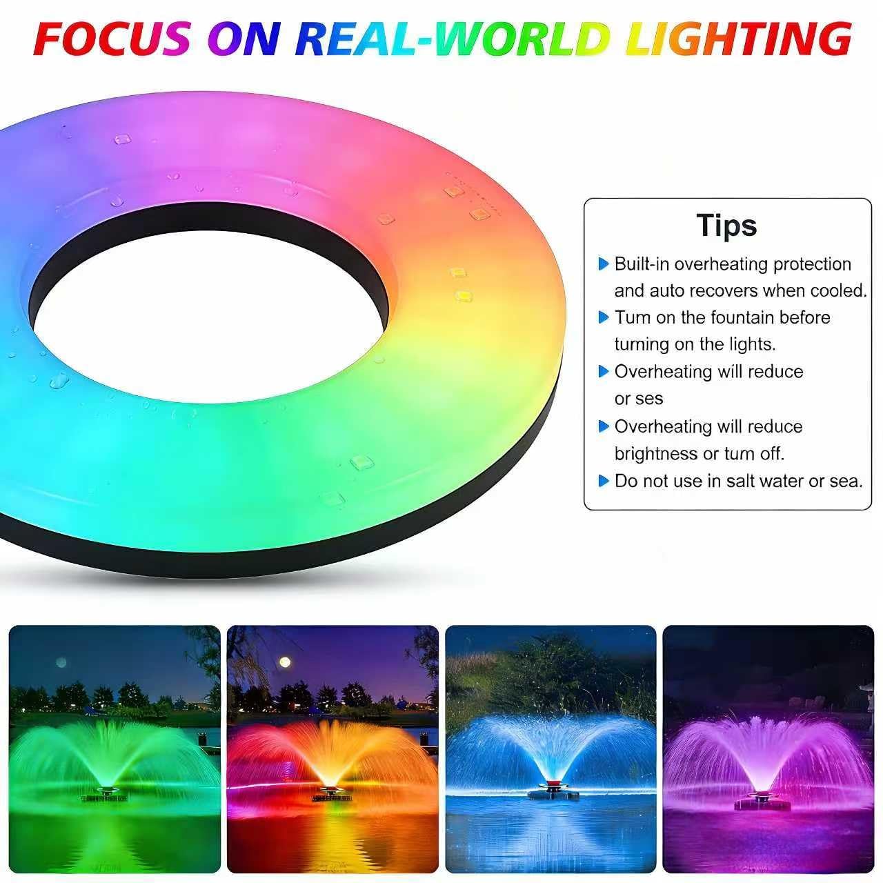Pond Fountain Aerator,Pond Aerator,with Dynamic LED RGB Lighting Adjustable Modes, Digital Timer | 1 HP 15,000 GPH, 750W 110V, 100FT Cord - for Large Ponds, Lakes & Outdoor Water Features