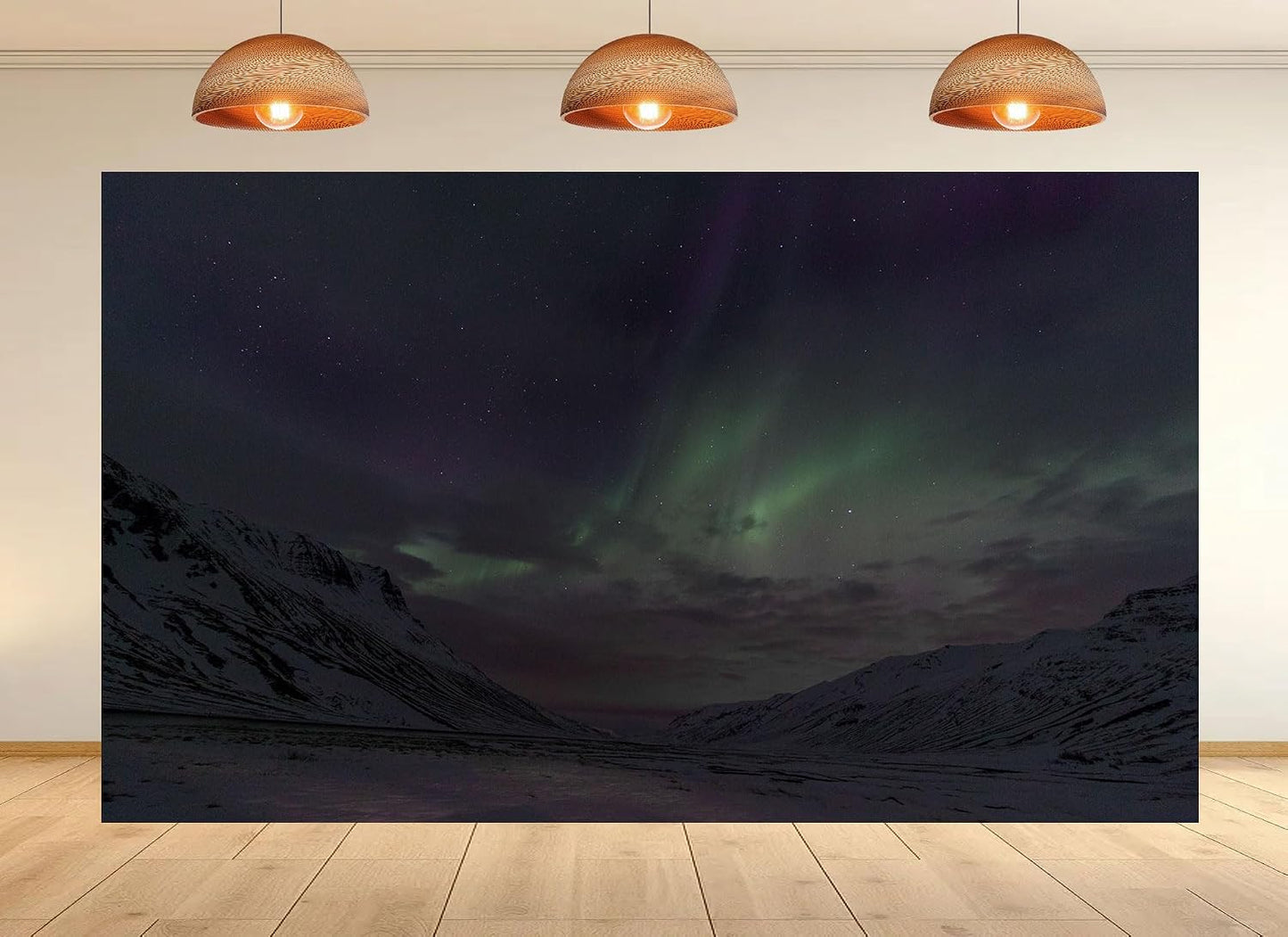 UPXIO 10x7ft Aurora Borealis Snowy Mountain Backdrop Starry Night Sky and Green Northern Lights Photo Background