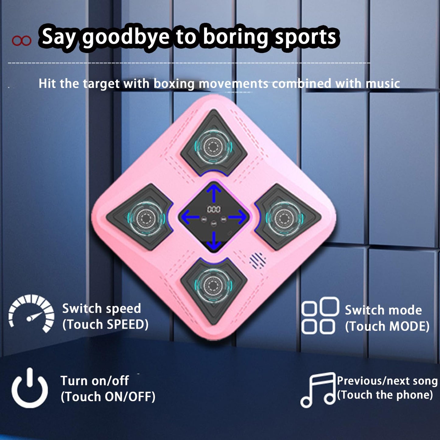 Rock88 Music Boxing Machine,Wall Mount Beat Box Trainer with Gloves,Interactive Boxing Target with LED Display for Living Room,Pink,with Gloves