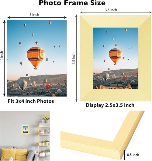 JCJMY Gold 3x4 Picture Frame - Wall Hanging & Tabletop Display with Shatter-Resistant Plexiglass
