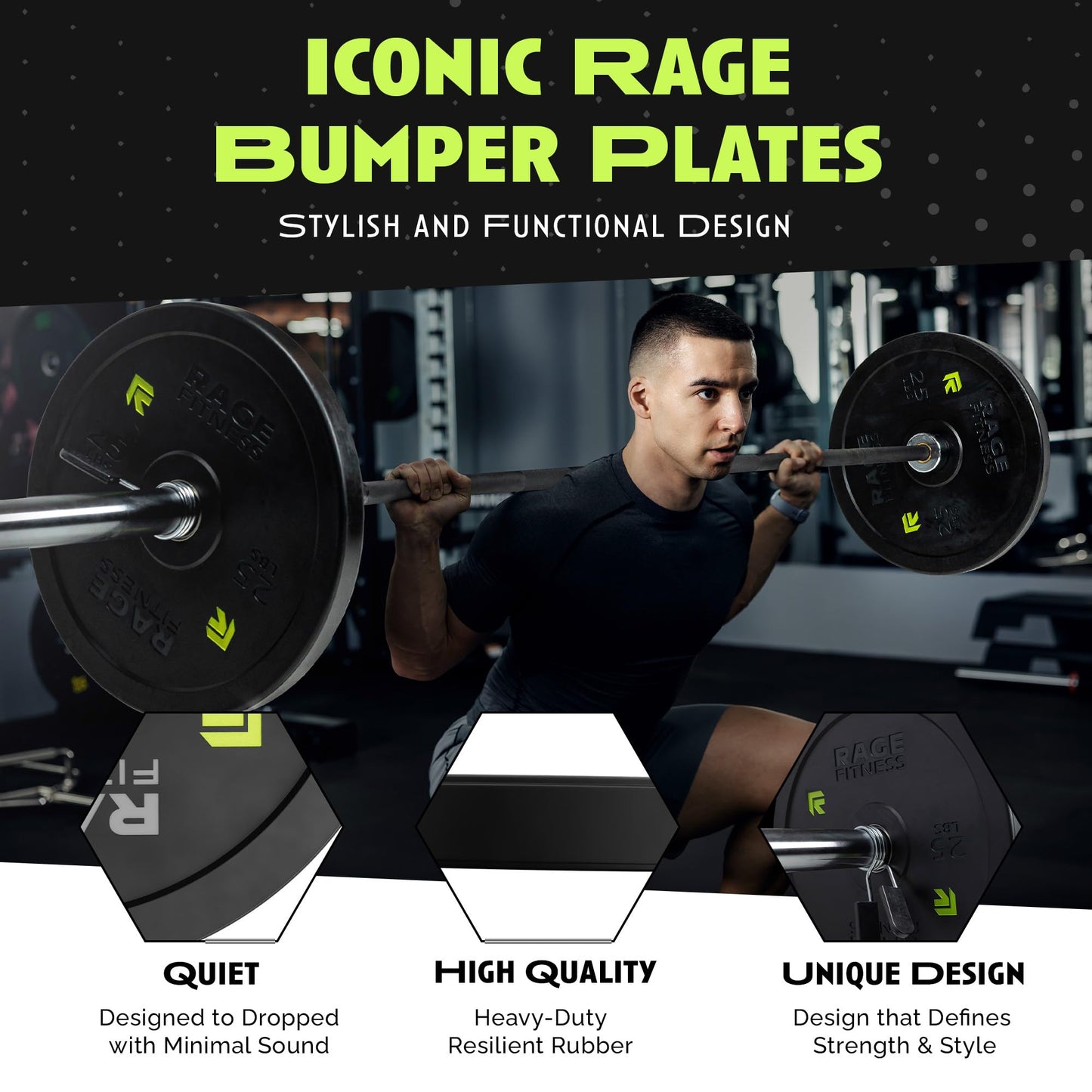 Rage Fitness Olympic Bumper Plates – Rubber-Coated Weight Plates with Steel Insert for Strength Training & Home or Commercial Gyms (10–45 lb, Sold Individually)