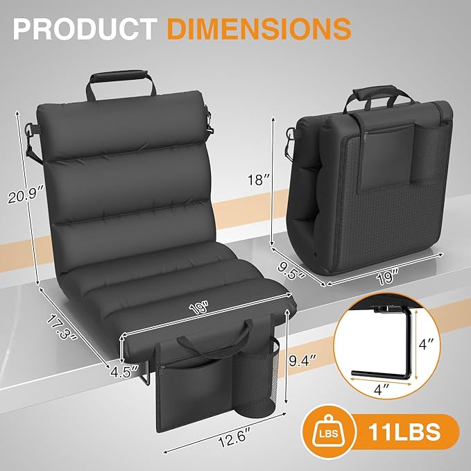 HOPERAN Heated Stadium Seats for Bleachers with Back Support - 3 Levels Bleacher Chairs with Back and Cushion, Wide & Soft Thick Padded Bleacher Seats, Stadium Chairs for Outdoor Sports Games