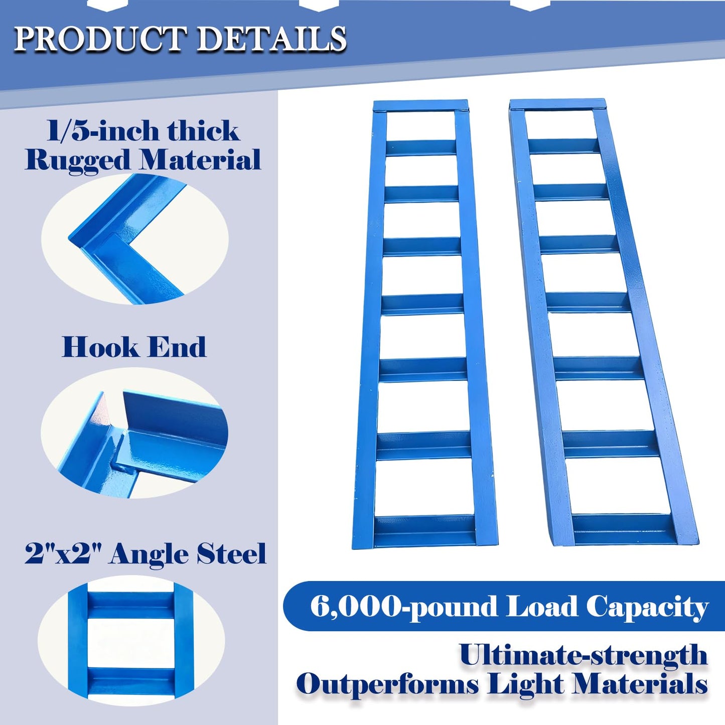 48" x 12.5" Trailer Ramps, 6000Lbs Capacity, Universal Steel Loading Ramp for Motorcycle, Tractor, ATV/UTV, Trucks, Lawn Mower Heavy Duty Vehicle Ramp Pair（2-Pack, Blue