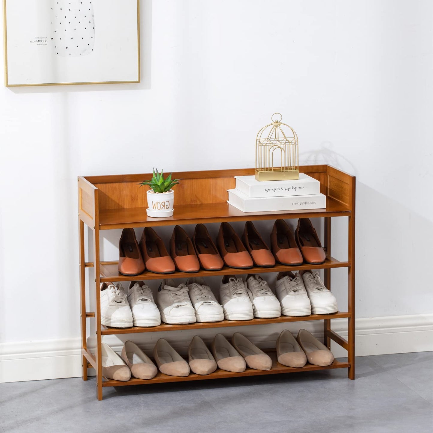 latifolia Bamboo Shoe Rack, 4-Tier Shoe Rack Organizer for Entryway, Living Room(Brown, 31.4''L)