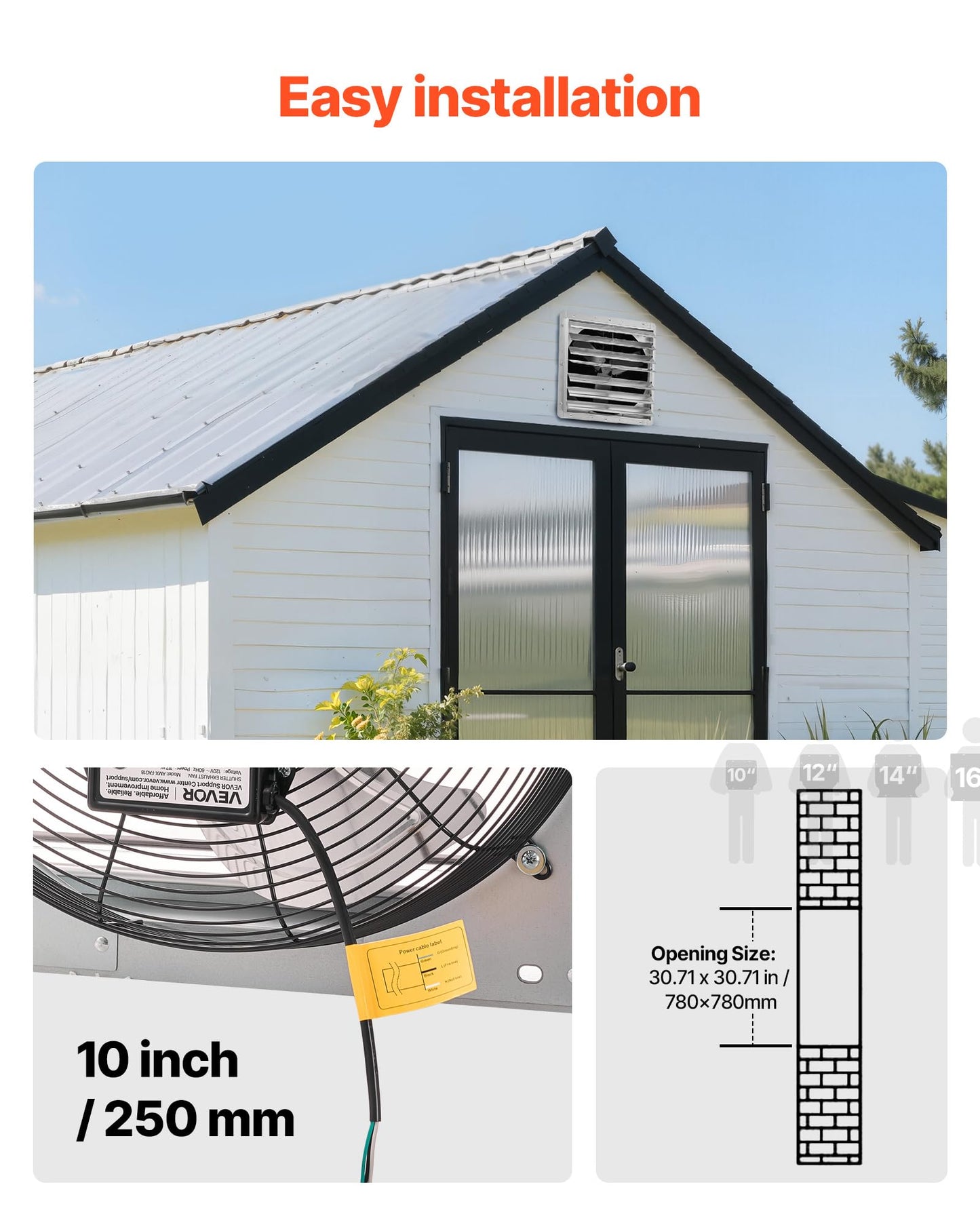 VEVOR 30'' Exhaust Fan, Wall Mounted Attic Fan with Variable Speed, 6900 CFM, Automatic Shutter, Ventilation and Cooling, Silver, Fan Only