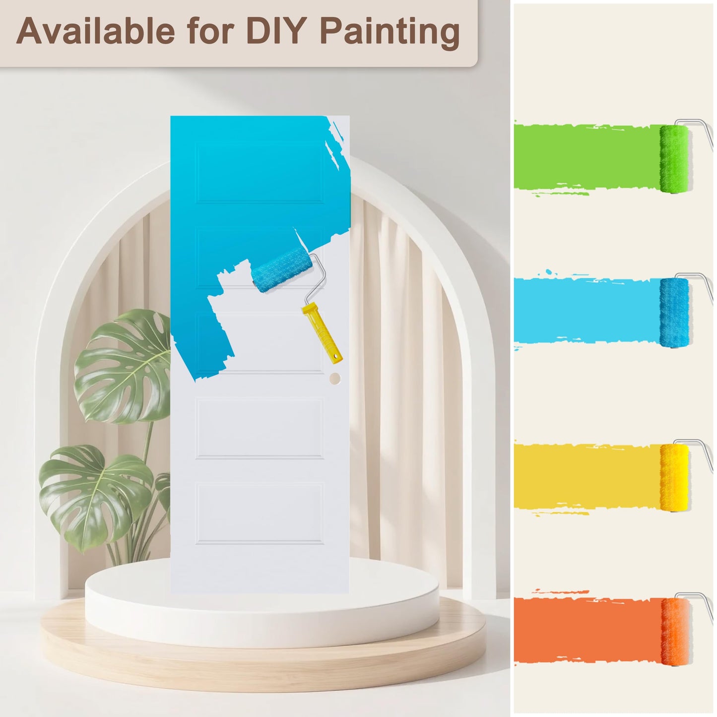 JUBEST 36"x80" Right-Hand Prehung Interior Door with Knock Down Jamb Kit & Matte Black Hinges, 5-Panel White Primed Hollow Core Molded Door Slab with Bore & Hinge Cutout, Durable & Sturdy, No Handle