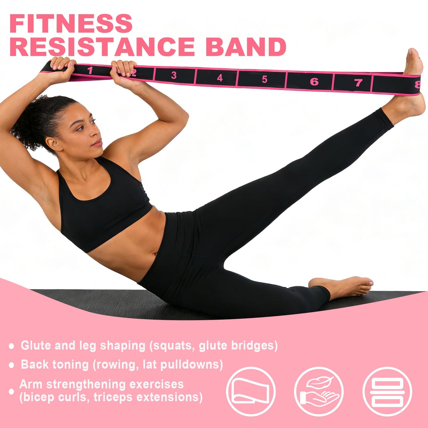 Wshxjzyay 5 Pack Fitness Resistance Bands, Numbered Resistance Bands for Glutes, 8-Section Elastic Training Bands for Yoga, Stretching, Pilates, Fitness