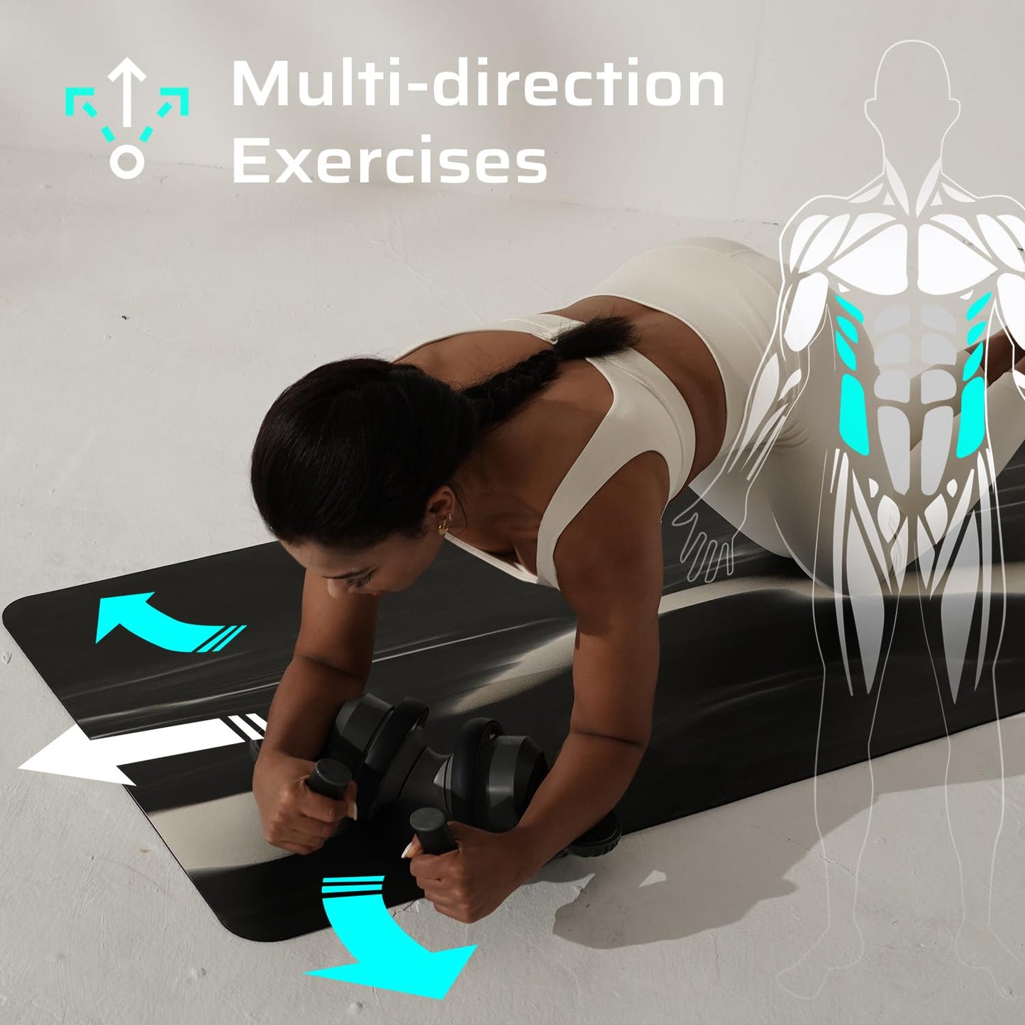 BERTER Fitness Ab Roller Wheel with Elbow Support Abdominal Trainer Roller Workout Equipment for Core Strength Training for Men and Women.Grey