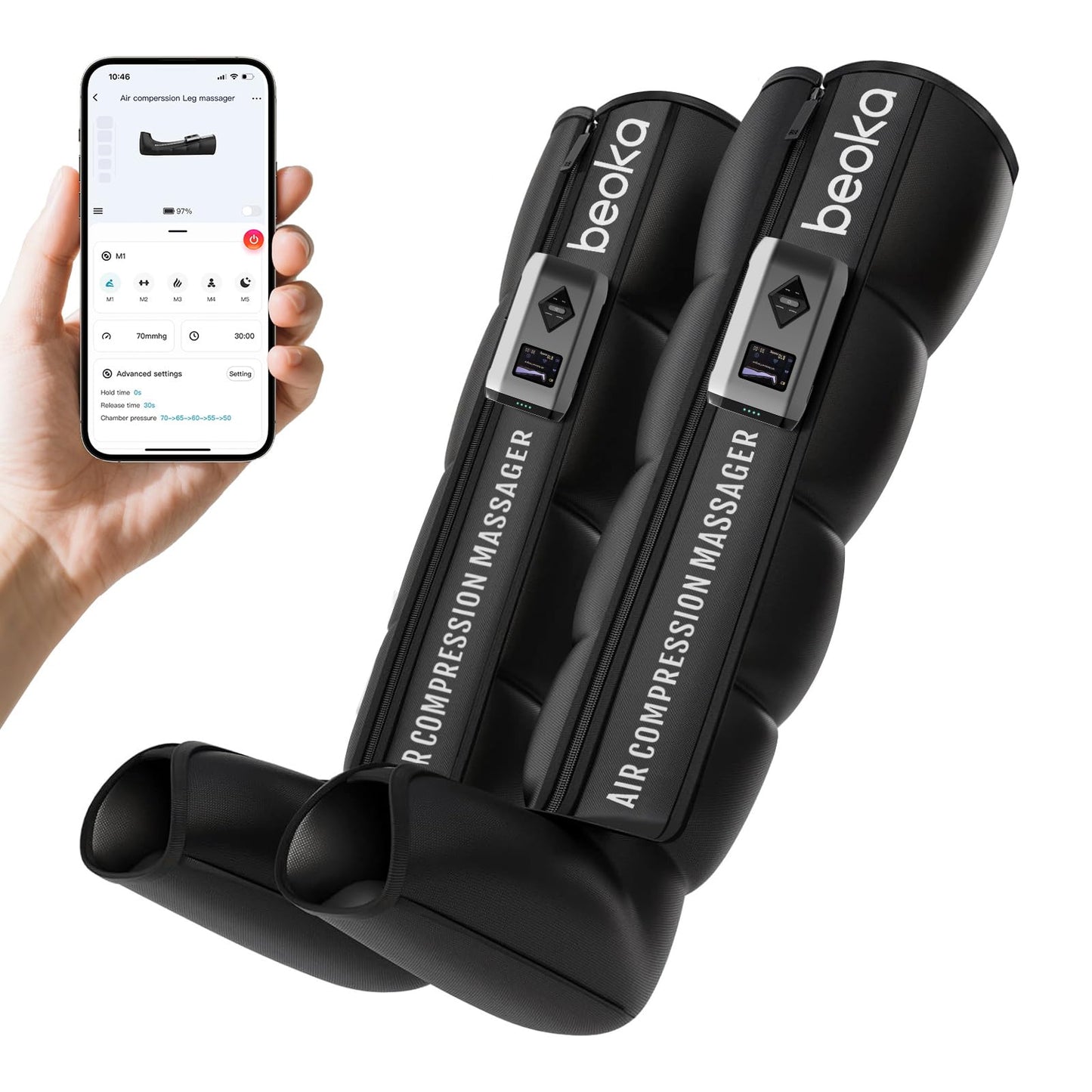 beoka Leg Massager for Circulation and Pain Relief, Leg Recovery System for Fast Recovery, Cordless Air Compression Boots with 3 Modes 5 Intensities for Athletes Runners and Travelers-Plus M