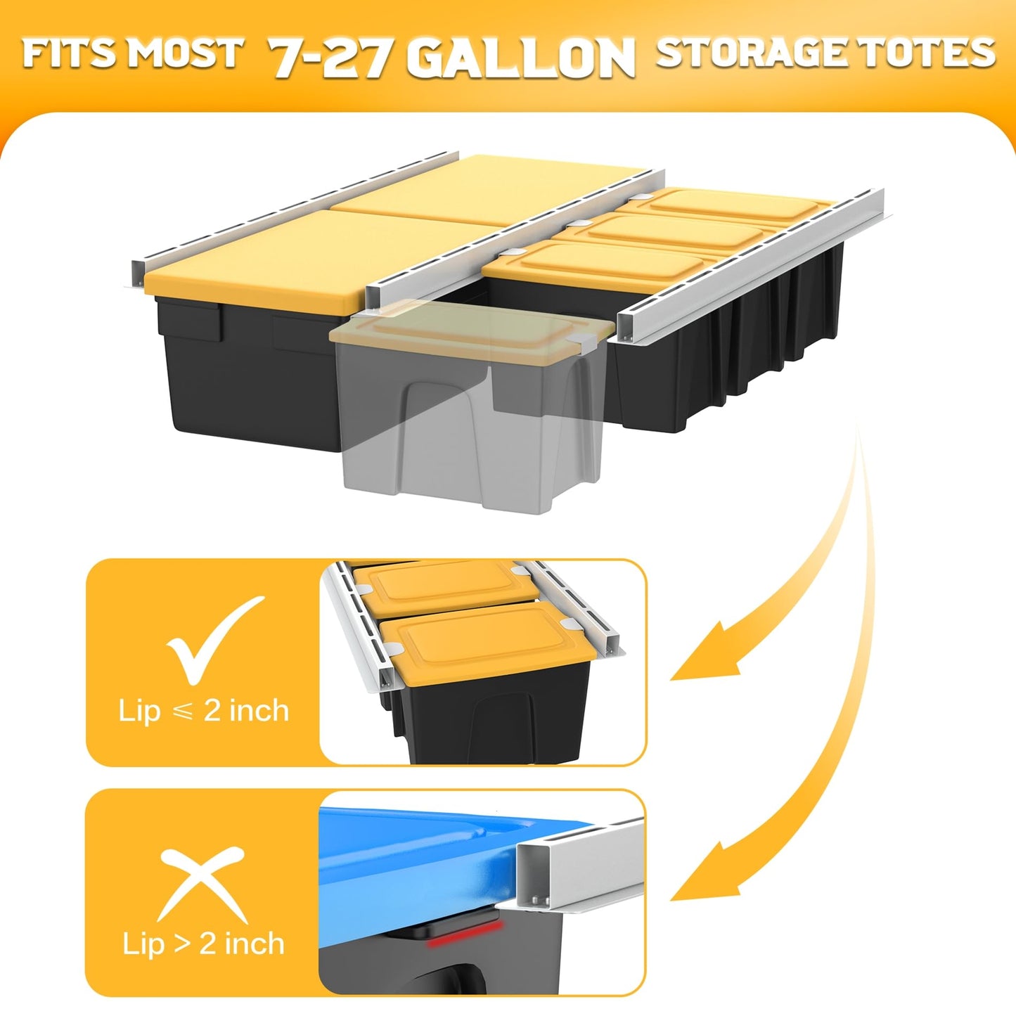 WALMANN Overhead Tote Storage Rail System, Garage Ceiling Bin Storage Rack Heavy Duty Adjustable Tote Slide Rails(White, Bins are not Included)