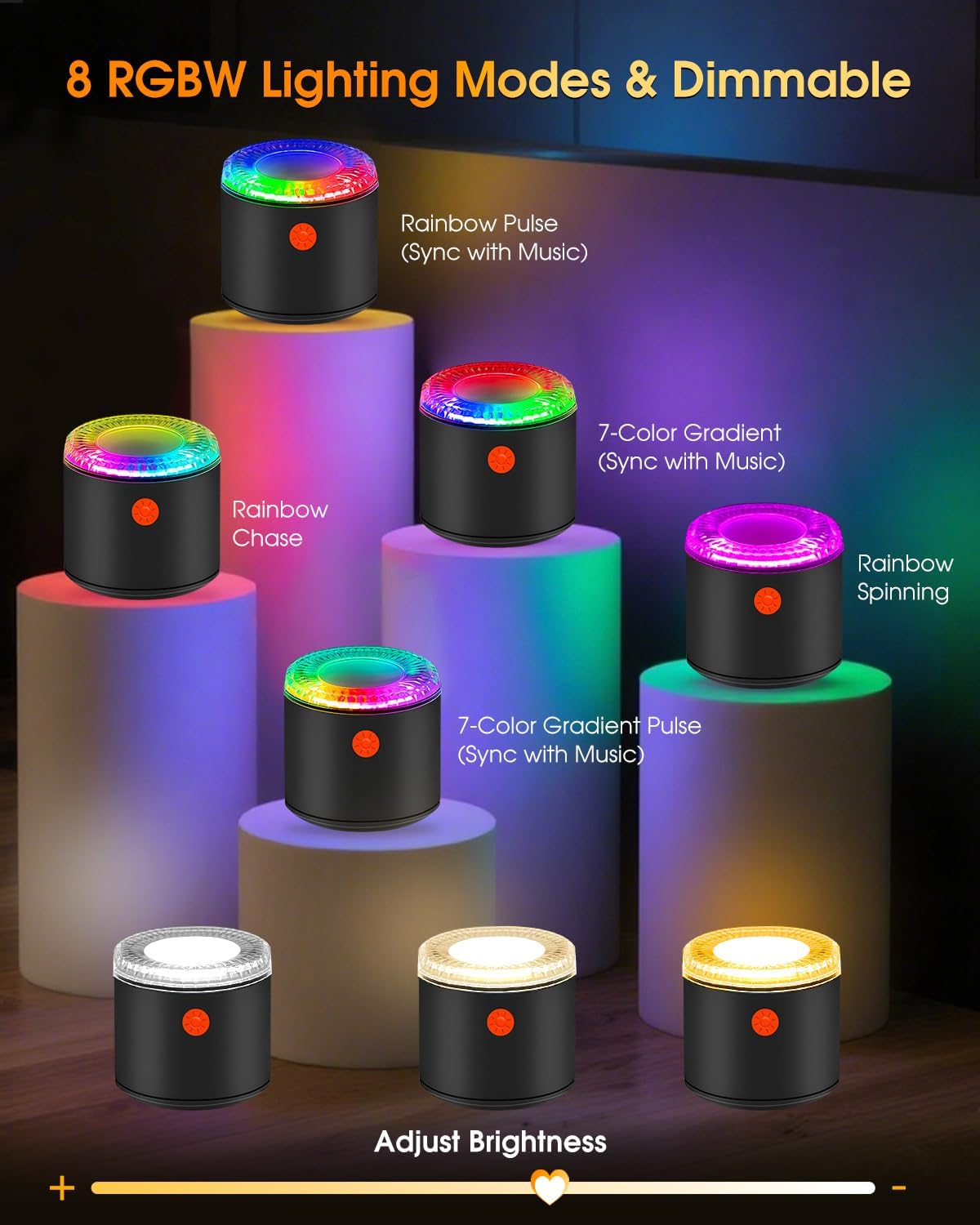 Amagle Small Portable Speakers Bluetooth Wireless with Lights, Magnetic Stick On Mini Bluetooth Speaker Lights, Little