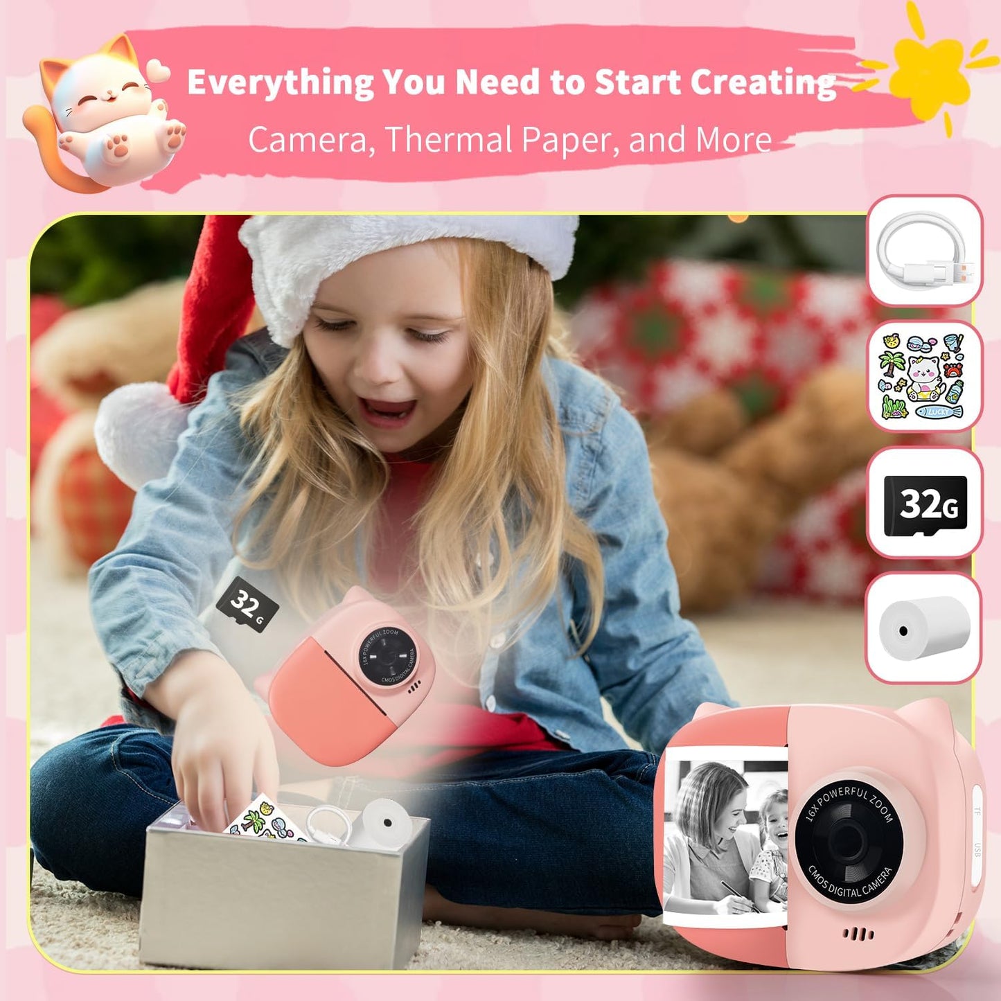 Rongta 1080P 3-12, 3 4 5 6 7 8 9 10 Kids Camera Instant Print, Kids Instant Cameras that Print Photos, Christmas