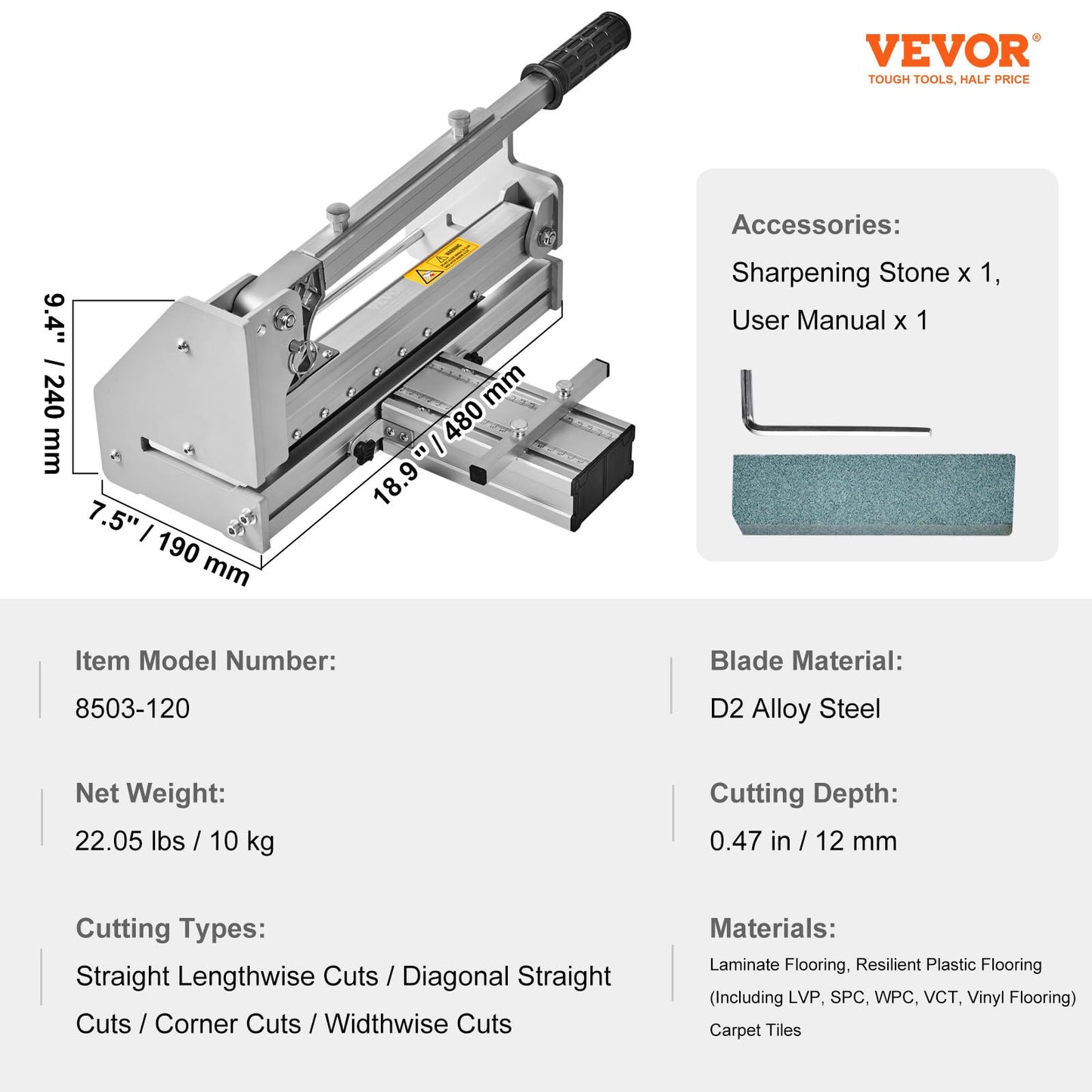 VEVOR 13-inch Flooring Cutter, Handles Vinyl Plank, Laminate, Engineered Wood, Siding, with a 0.47in Cut Depth for Smooth, Simple Slicing, Suitable for LVP, WPC, SPC, LVT, VCT, PVC, etc.