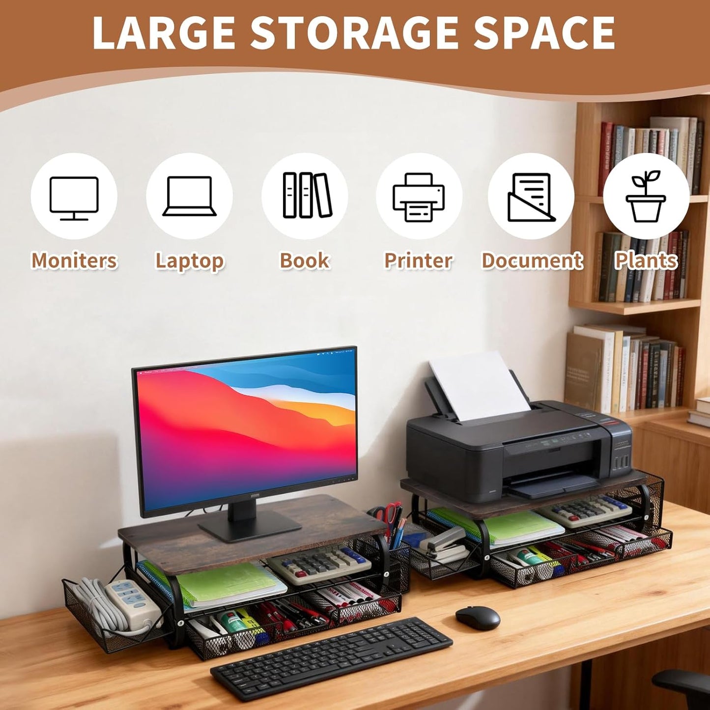 (2-Tier Management,66LBS/30KG, Desk Organizers and Accessories Monitor Riser, Monitor Stand with Drawer Drawers)