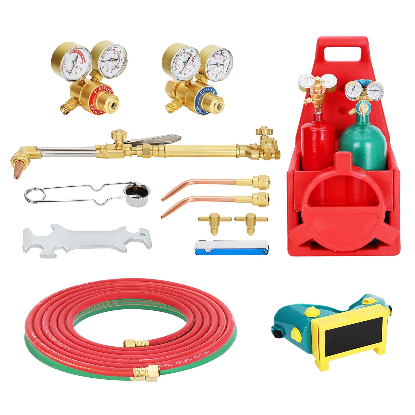 MIU-1516 Portable Oxygen Acetylene Torch Kit with Gas Tank, Professional Brazing Welding Cutting Torch Set Durable Metal ABS Design with Gauge Ideal for DIY Welding Projects and Metalwork