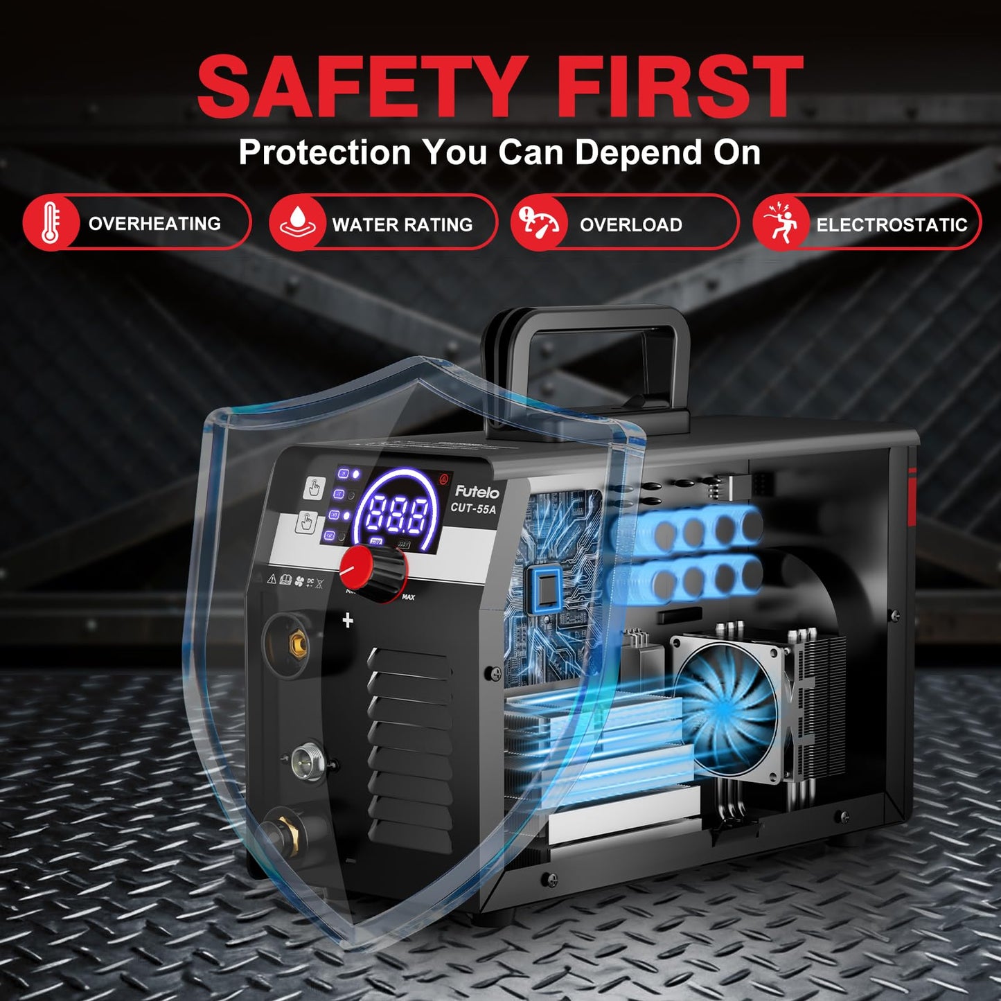 Futelo Plasma Cutter 55A, 110V/220V Plasma Cutter Machine with Large LED Display, Contact Arc Start, IGBT Inverter, 1/2” Clean Cut, 2T/4T, Portable Plasma Cutting Equipment for DIY & Workshop