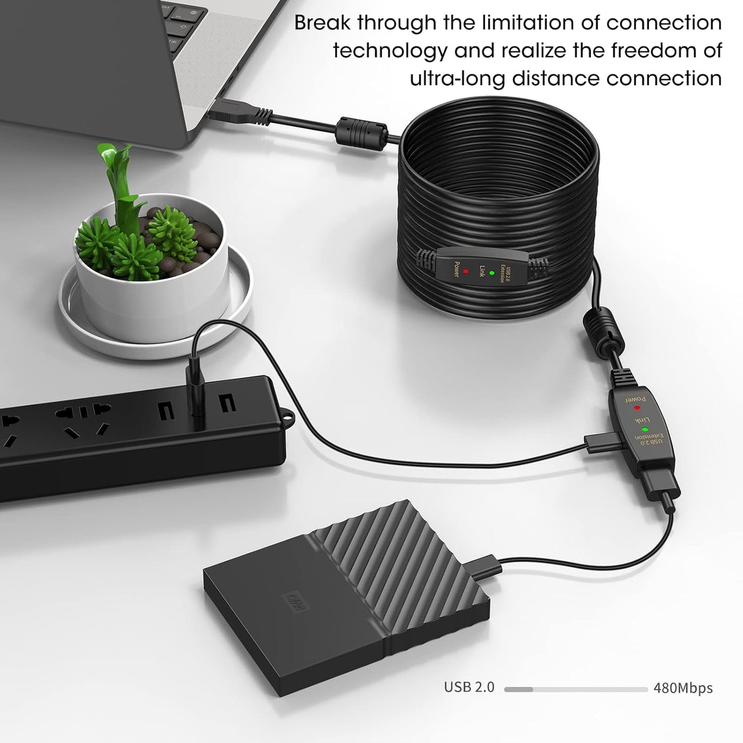 LDKCOK 50FT 2.0 chipset Active USB Extension Cable Male to Female with A Extension Signal Booster - Active