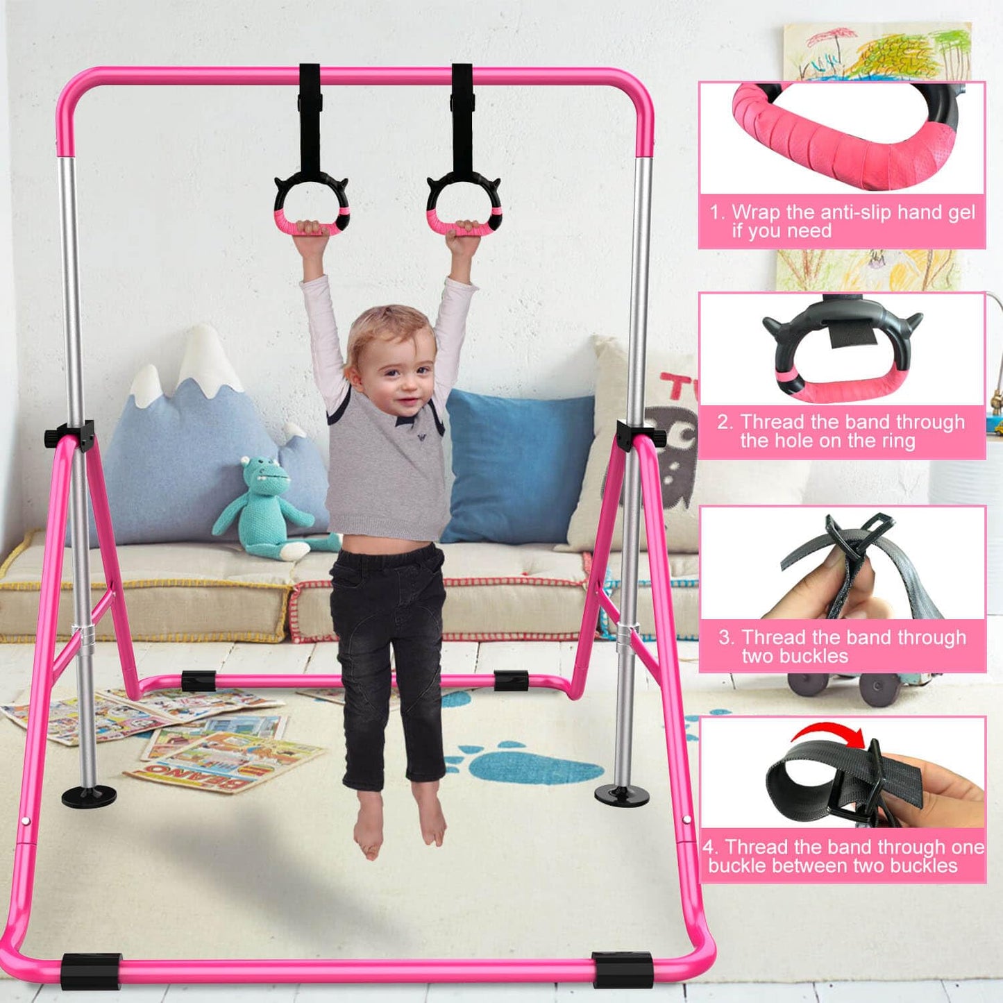 Tepemccu Expandable Gymnastics Bars, Adjustable Height Gymnastic Horizontal Bars, Children Folding Training Bar for Kids