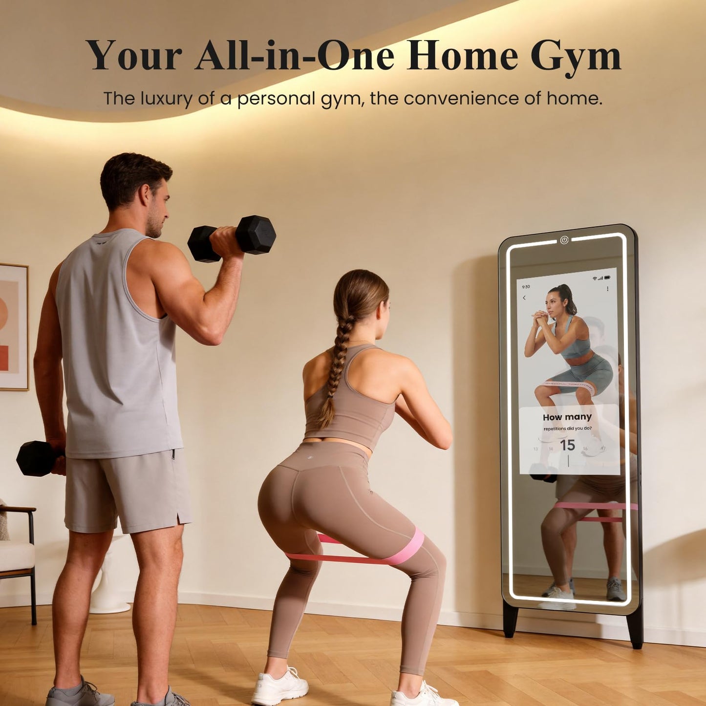 LumaVue Smart Fitness Mirror for Home Gym Workout, 32" Touchscreen & Open System, No Subscription Fees, Support Fitness Apps, Wall Mount & Free Standing, Can be Used with Home Workout Equipment