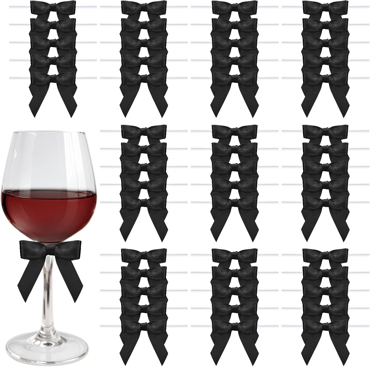 Skiennix 60 PCS Black Satin Ribbon Bows - 2.5" Premade Ties for Crafts & Gift Wrapping